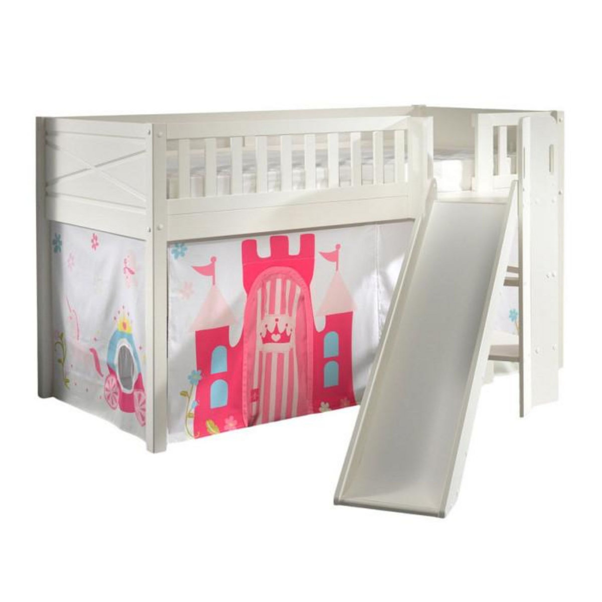 Paris Prix Lit Enfant Toboggan & Tente  Scott Princesse  90x200cm Blanc