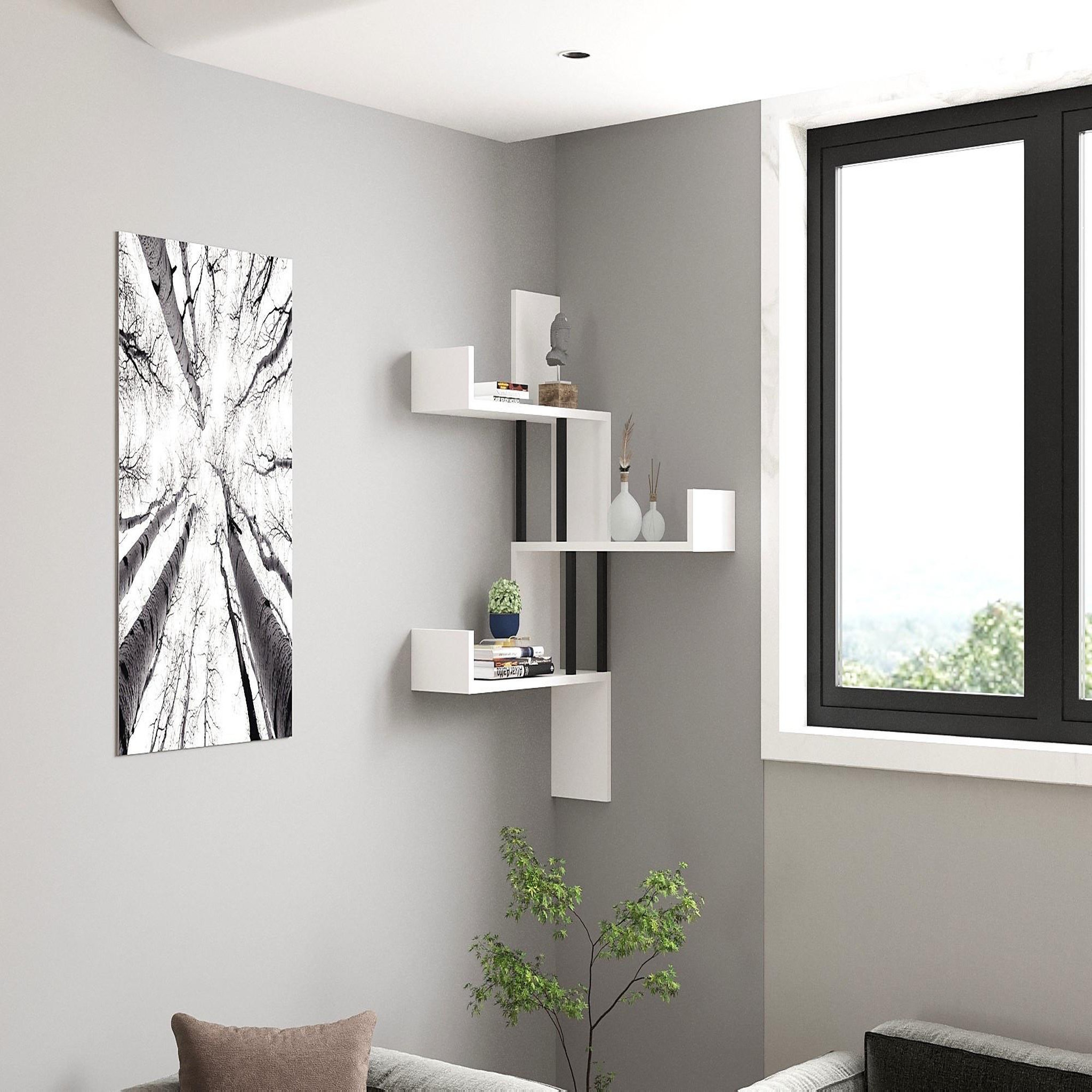 Voir la diapositive 2 : Habitat et Jardin Étagère murale en bois  bombe  - 60 x 20 x 105 cm - blanc