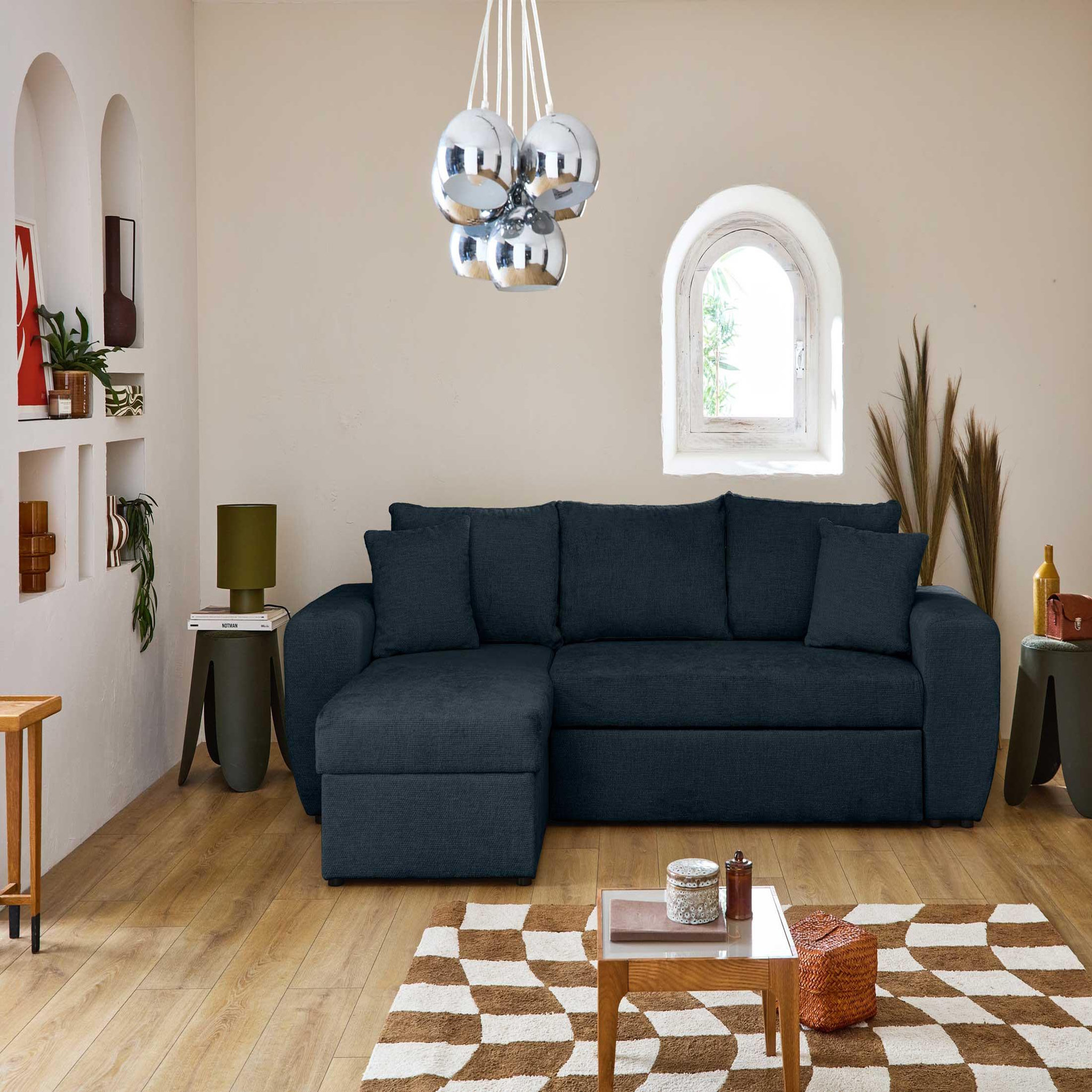 Voir la diapositive 6 : BEST MOBILIER Milan - canapé d'angle réversible 4 places - convertible avec coffre - en velours texturé