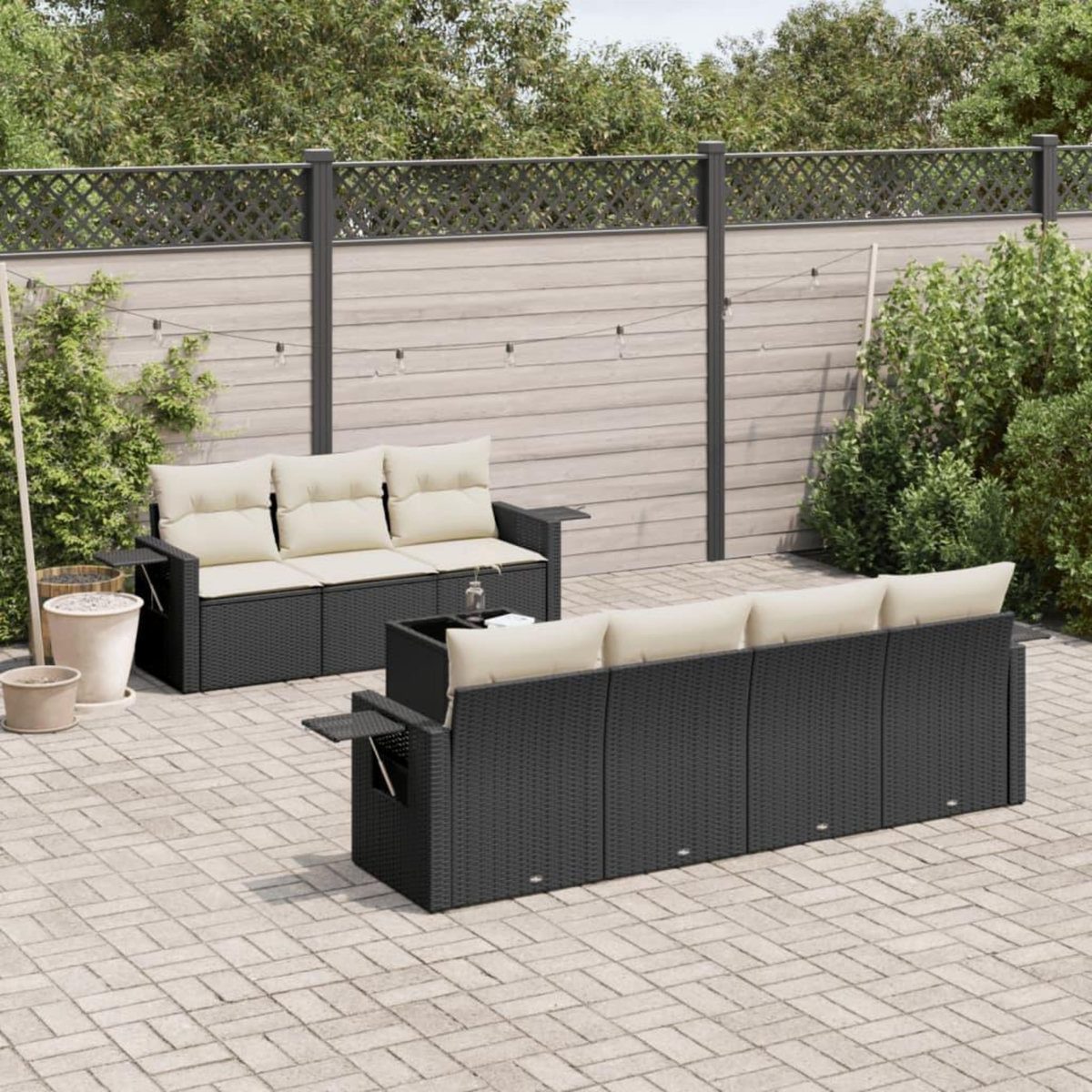 VIDAXL Salon de jardin 8 pcs avec coussins noir resine tressee
