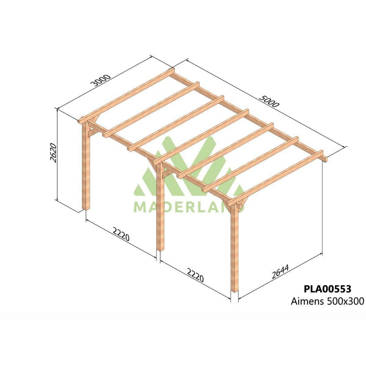JARDIDECO Pergola adossée en lamellé-collée Amiens 500 x 300 cm - Mardeland