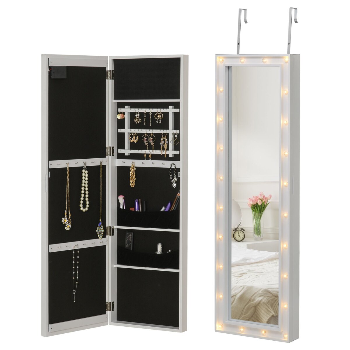 Armoire à bijoux avec miroir multirangements éclairage LED à