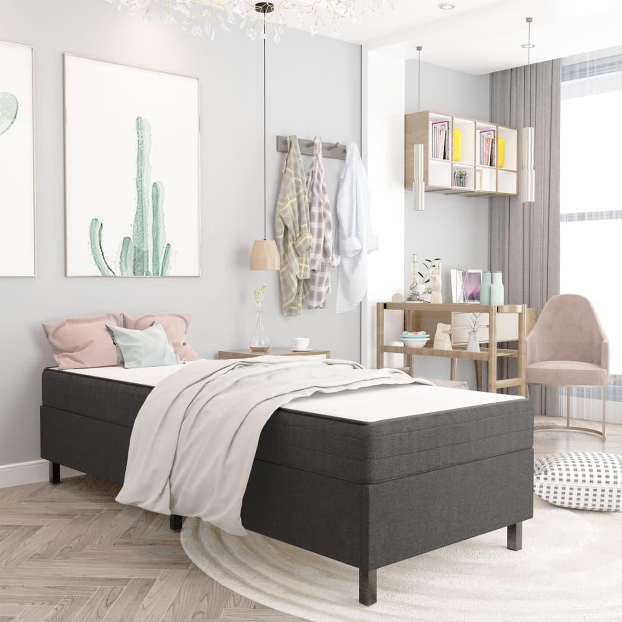 Voir la diapositive 1 : VIDAXL Sommier a lattes de lit Gris Tissu 90x200 cm