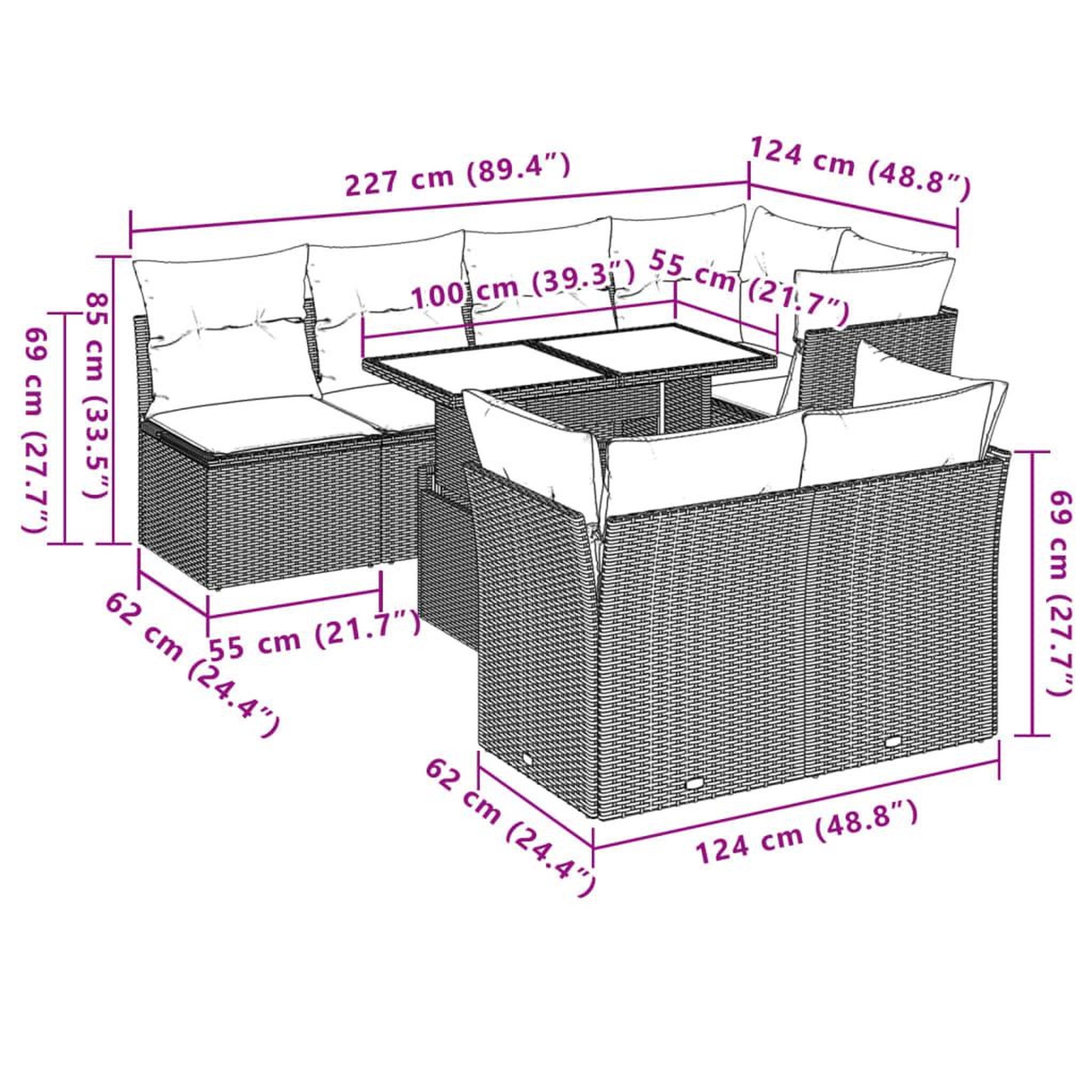 Voir la diapositive 6 : VIDAXL Salon de jardin 8 pcs avec coussins gris clair resine tressee