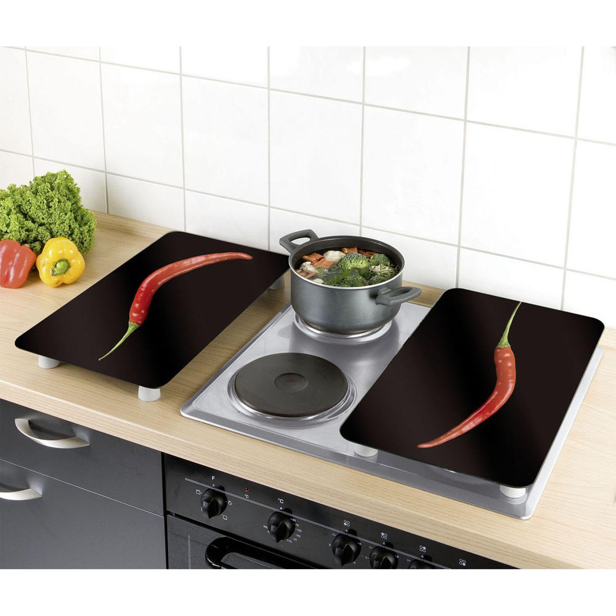 Voir la diapositive 5 : Wenko 2 Couvres plaques universelle Peperoni - L. 52 x l. 30 cm - Noir