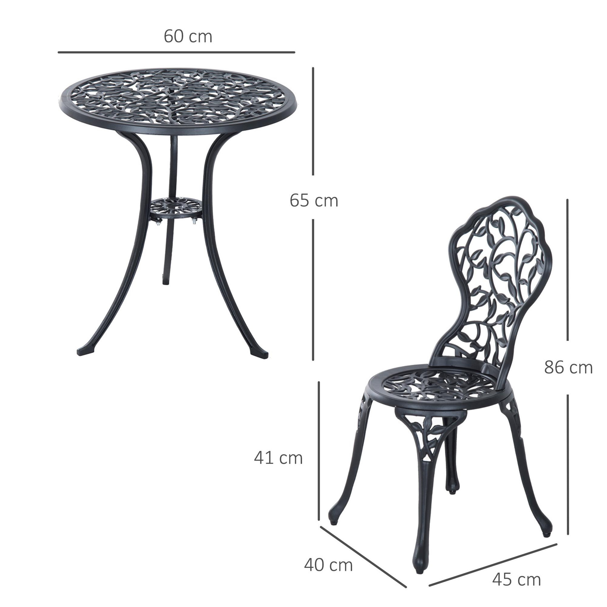 Voir la diapositive 3 : OUTSUNNY Ensemble salon de jardin 2 places avec table ronde style rétro fonte alu noir