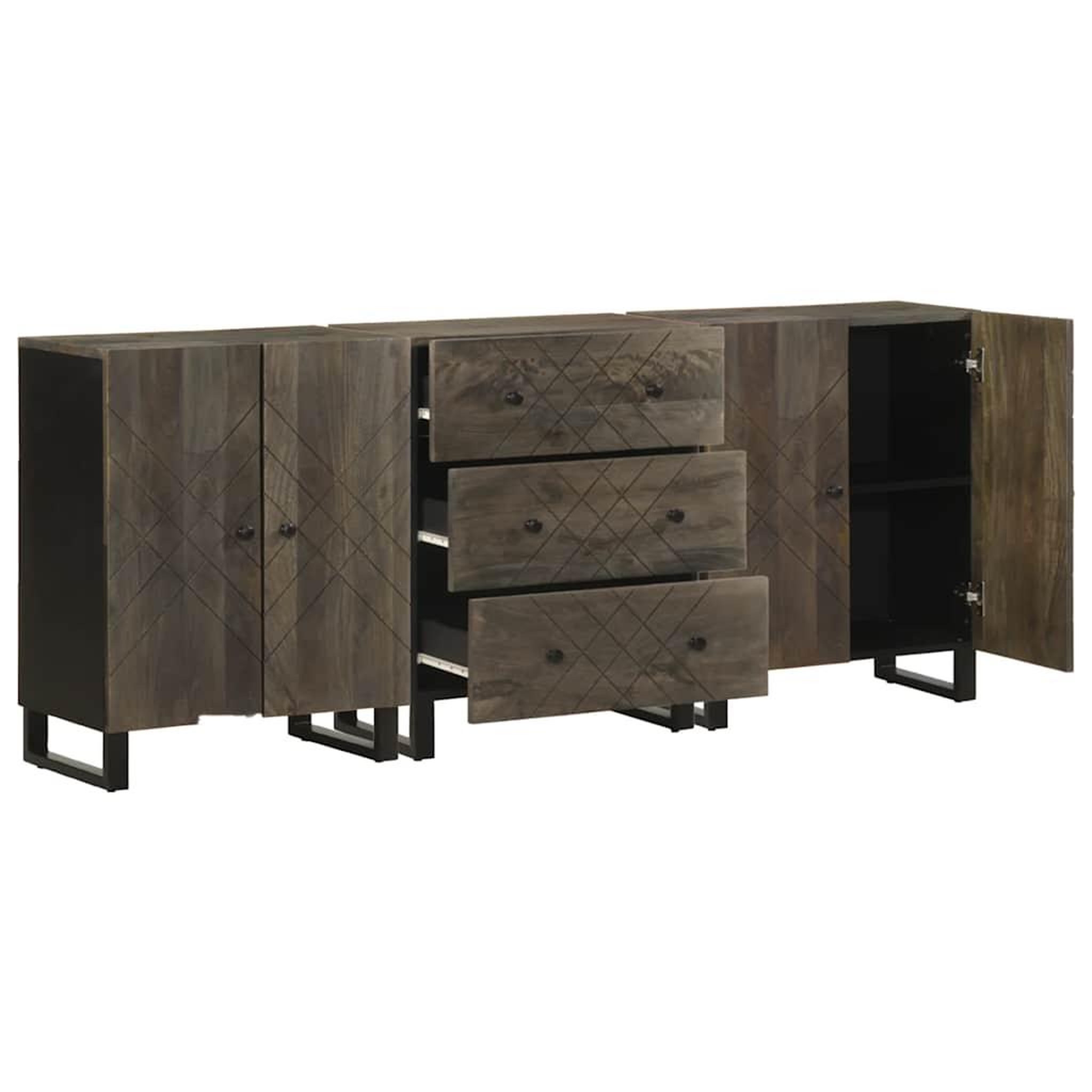 Voir la diapositive 4 : VIDAXL Buffets 3 pcs noir 60x33x75 cm bois massif de manguier
