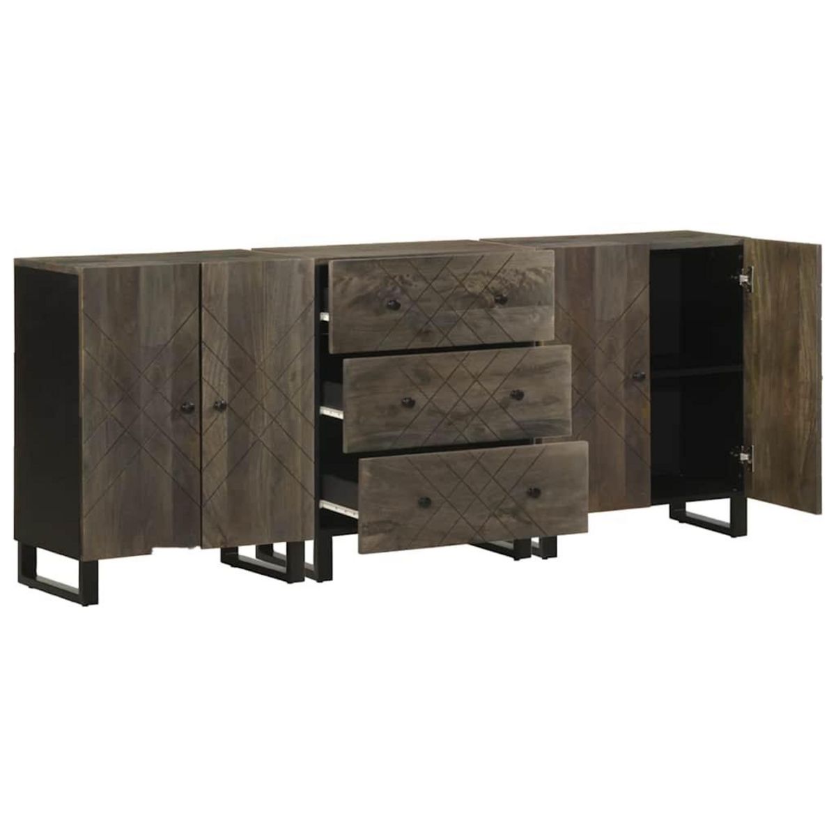 VIDAXL Buffets 3 pcs noir 60x33x75 cm bois massif de manguier