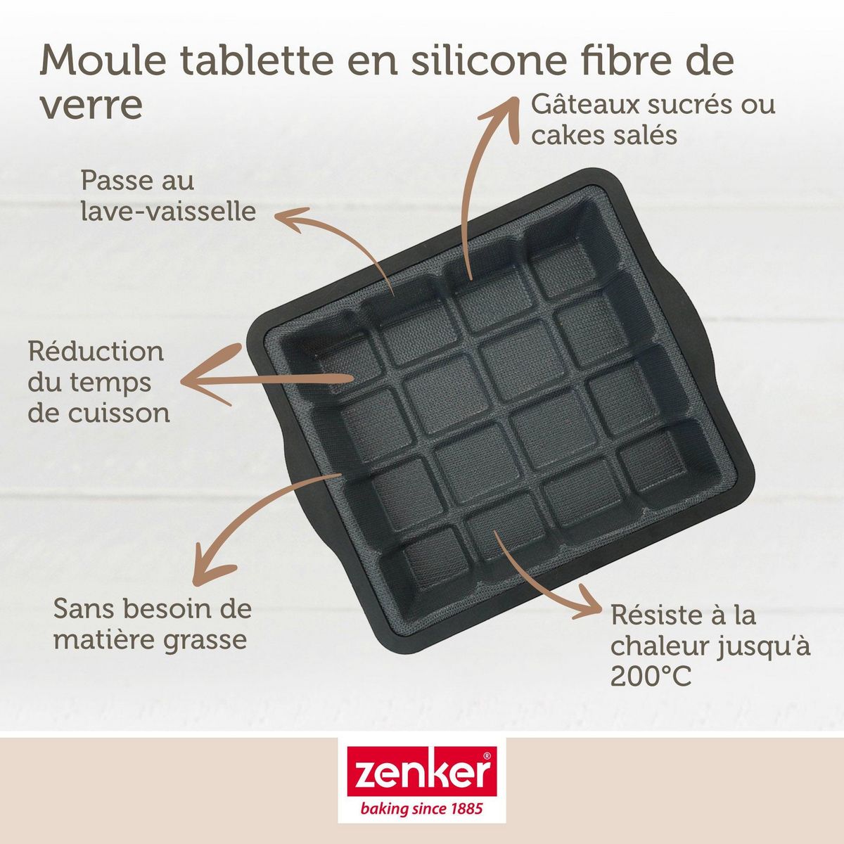 ZENKER Moule à gâteaux en forme de tablette de chocolat 22 x 24 cm Zenker Silicone fibre de verre