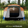 Voir la diapositive 6 : OUTSUNNY Tente de camping 2-3 pers. porche étanche 2000 mm 3 portes sac de transport orange