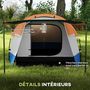 Voir la diapositive 6 : OUTSUNNY Tente de camping 2-3 pers. porche étanche 2000 mm 3 portes sac de transport orange