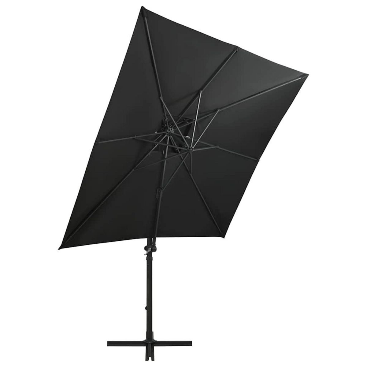 VIDAXL Parasol de jardin en porte-a-faux et mat et lumieres LED noir