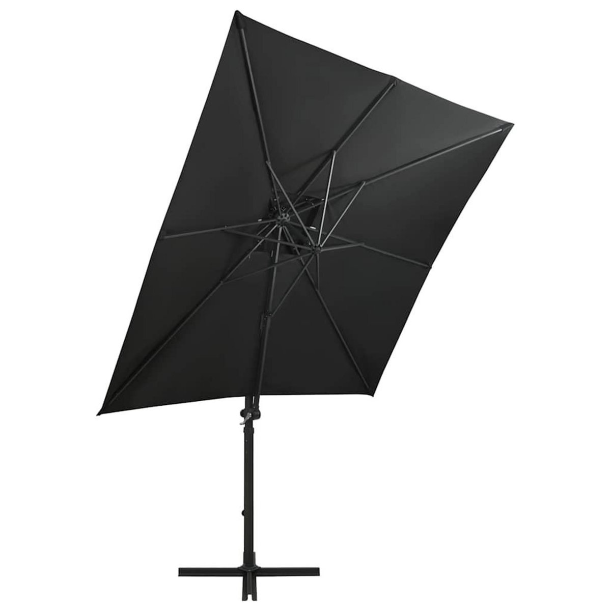 VIDAXL Parasol de jardin en porte-a-faux et mat et lumieres LED noir