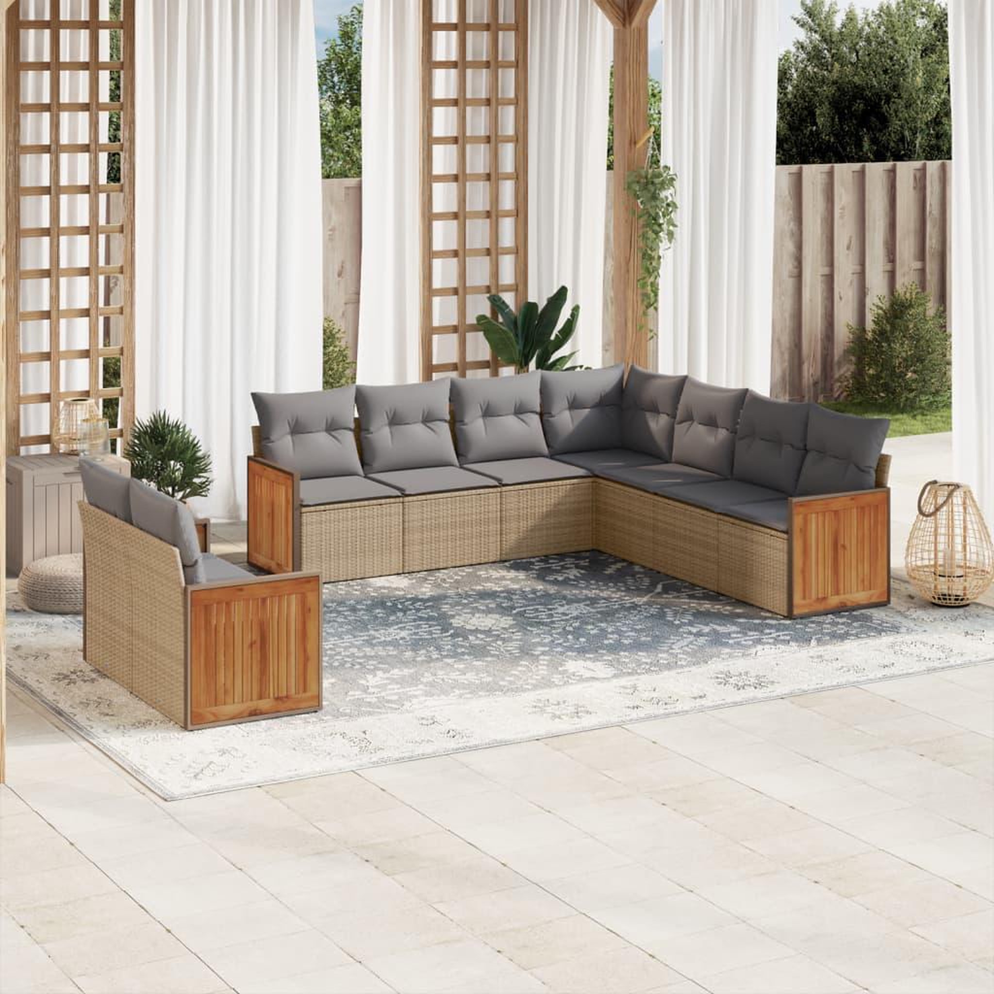 VIDAXL Salon de jardin avec coussins 9 pcs beige resine tressee
