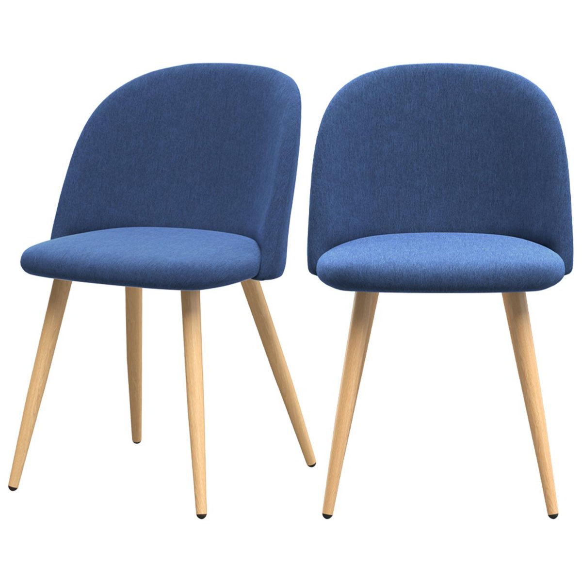 Rendez vous déco Lot de 2 chaises en tissu bleu et pieds en métal effet bois - Cozy