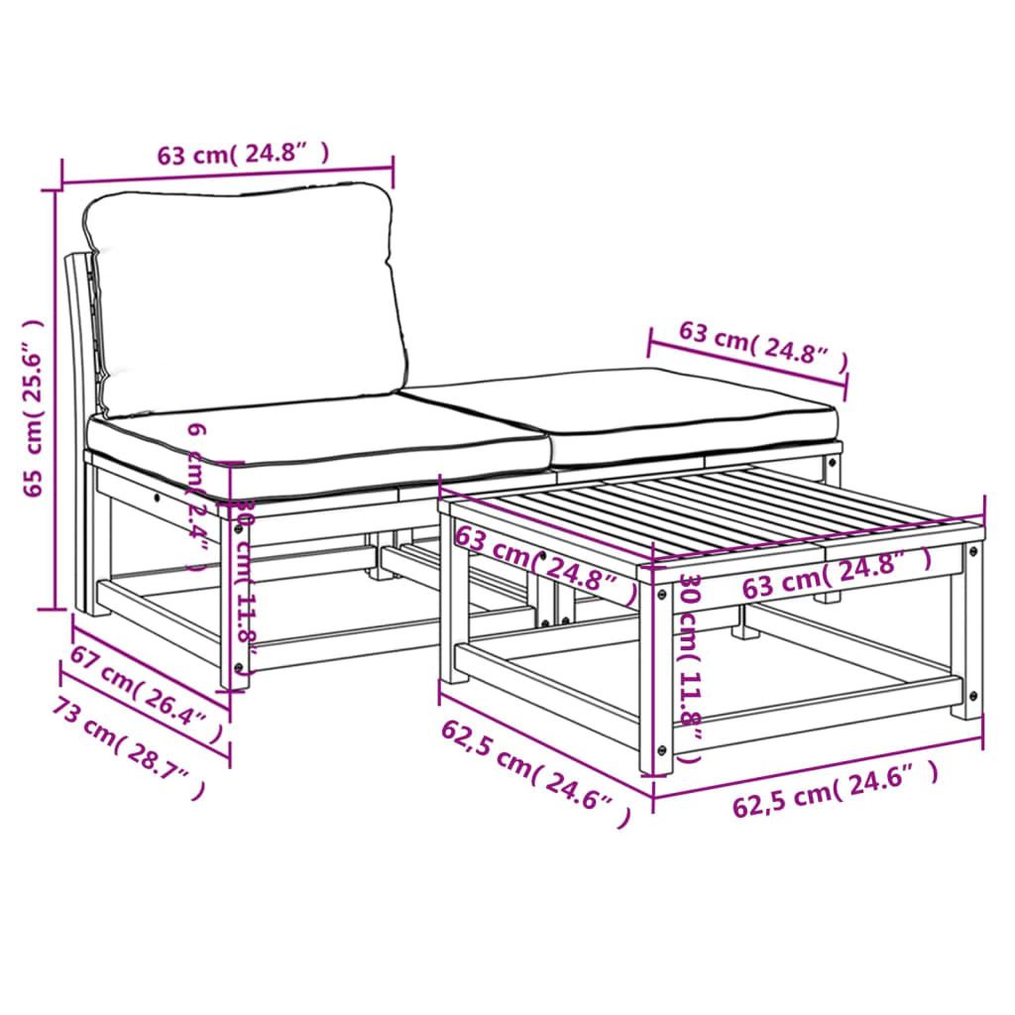 Voir la diapositive 6 : VIDAXL Salon de jardin 3 pcs avec coussins bois massif d'acacia