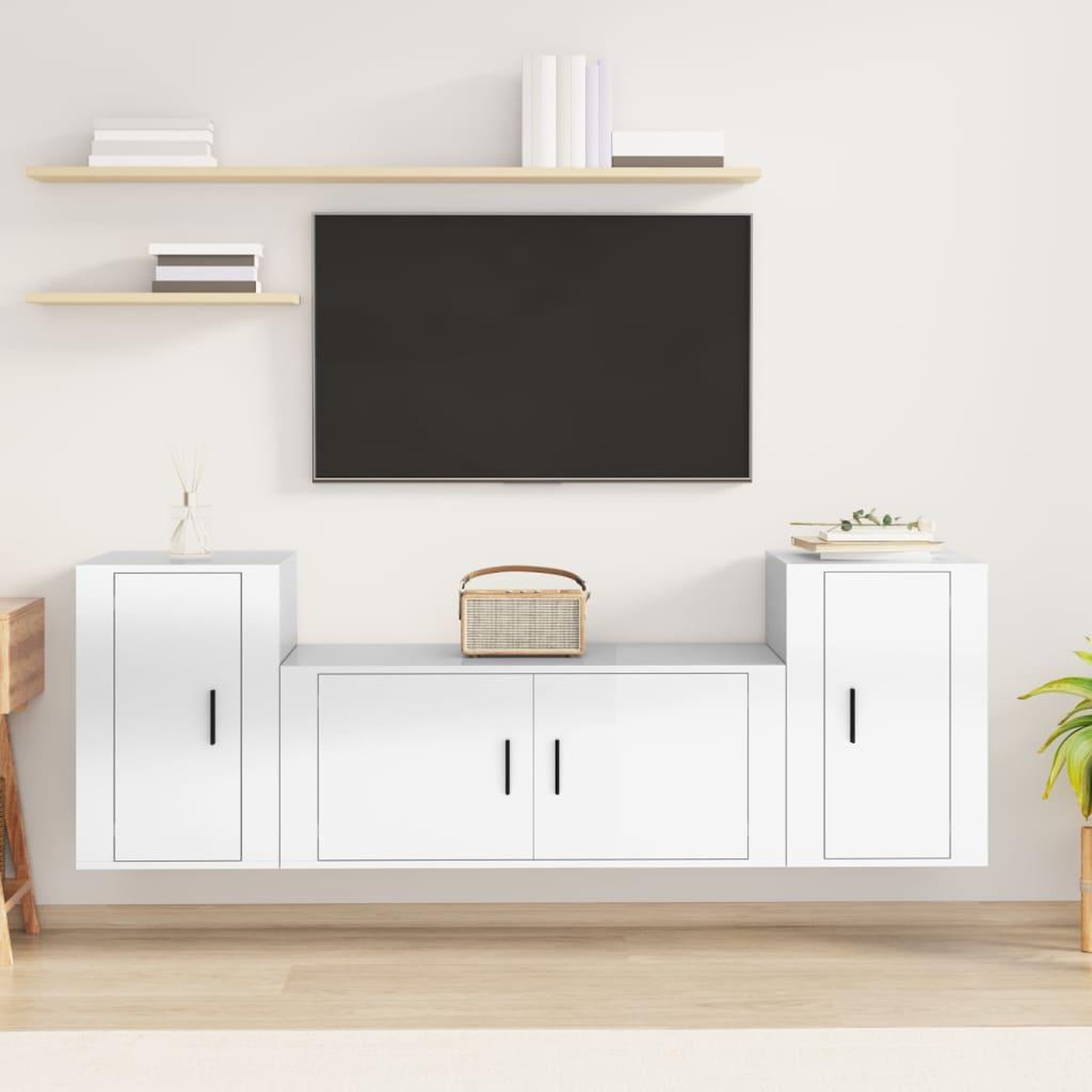 Voir la diapositive 1 : VIDAXL Ensemble de meubles TV 3 pcs Blanc brillant Bois d'ingenierie
