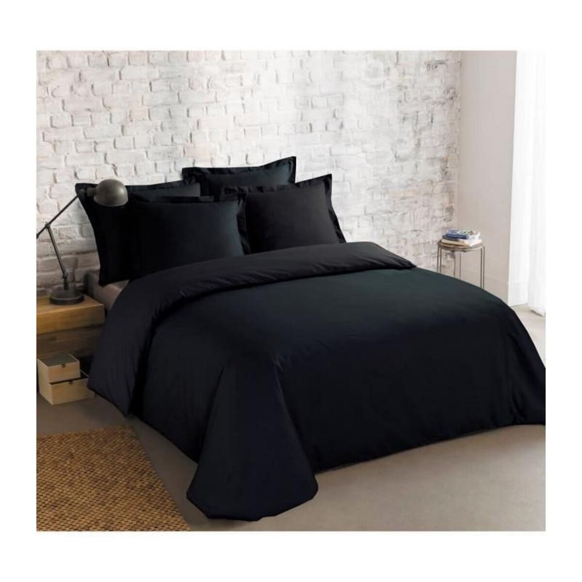 VISION VISION - Housse de couette Unie 200x200cm avec 2 taies 65x65cm - Noir - 100% coton