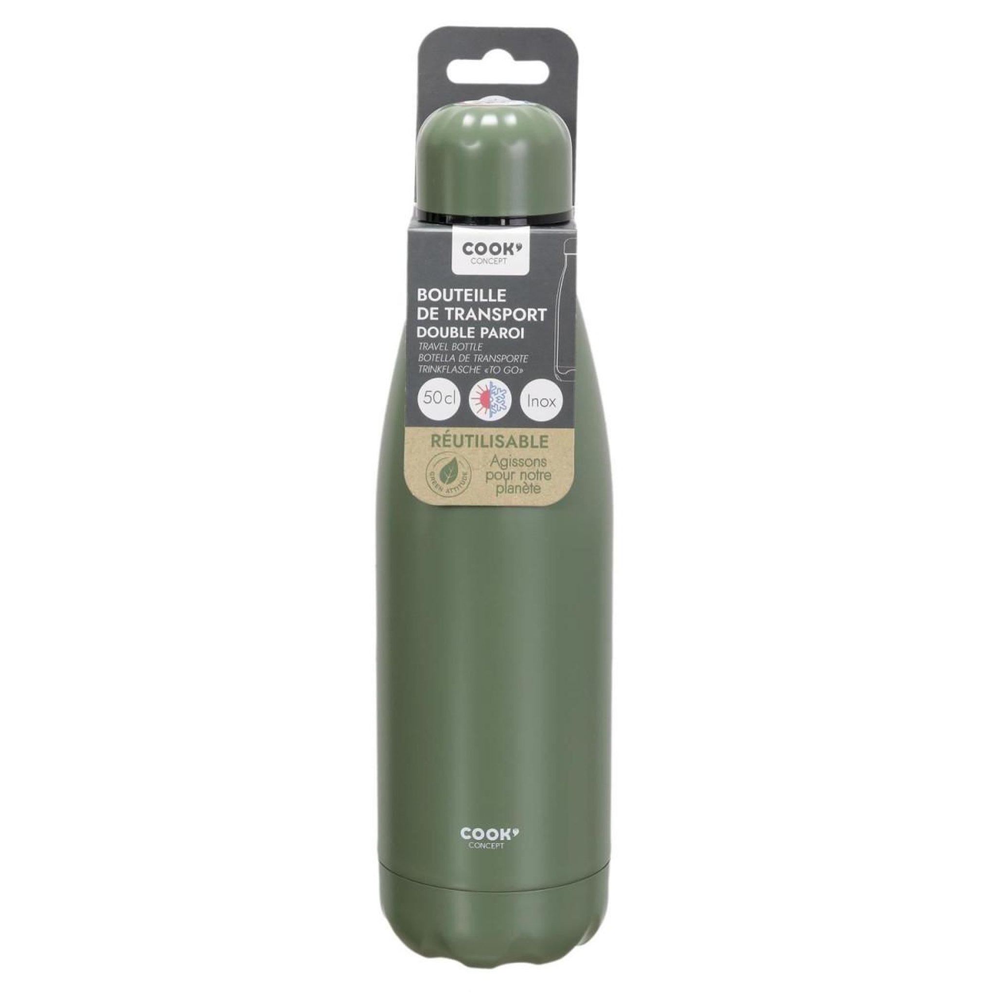 Voir la diapositive 4 : COOK CONCEPT Bouteille isotherme  transport  50cl vert