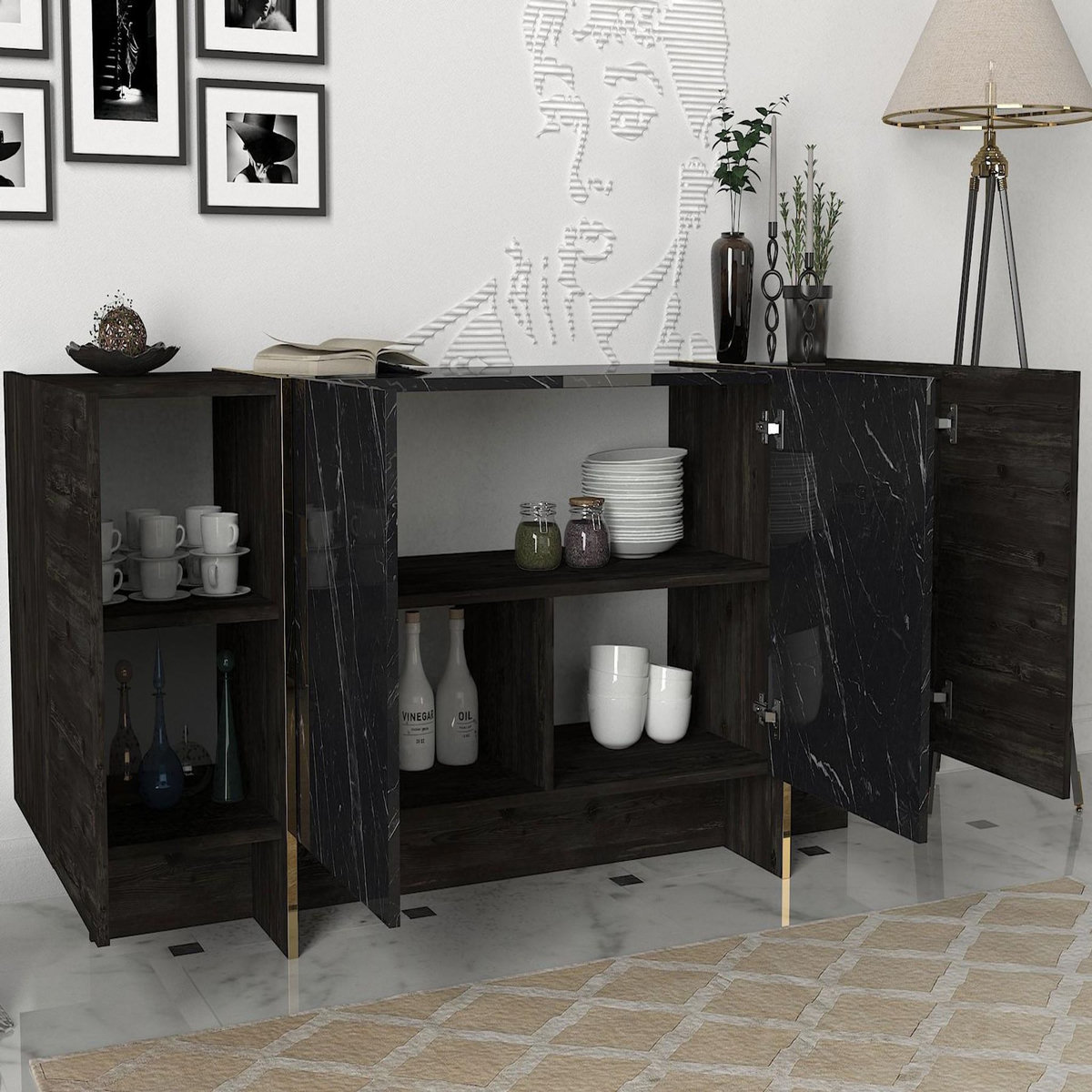 Habitat et Jardin Buffet en bois  Veyron  - 180 x 46 x 75 cm - Noir Or