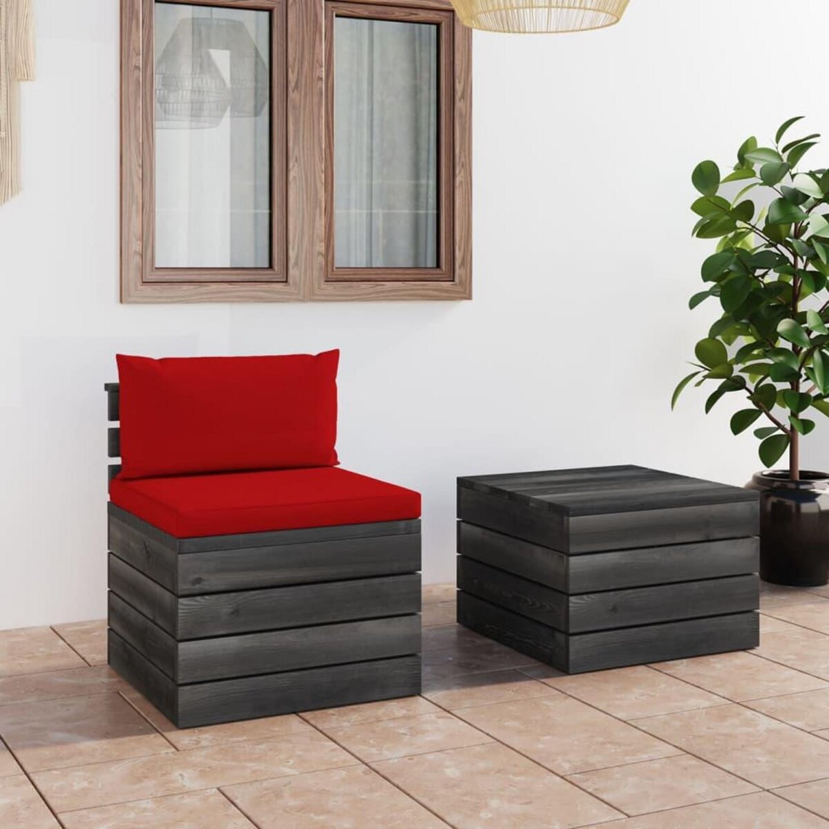 VIDAXL Salon palette de jardin 2 pcs avec coussins Bois de pin massif