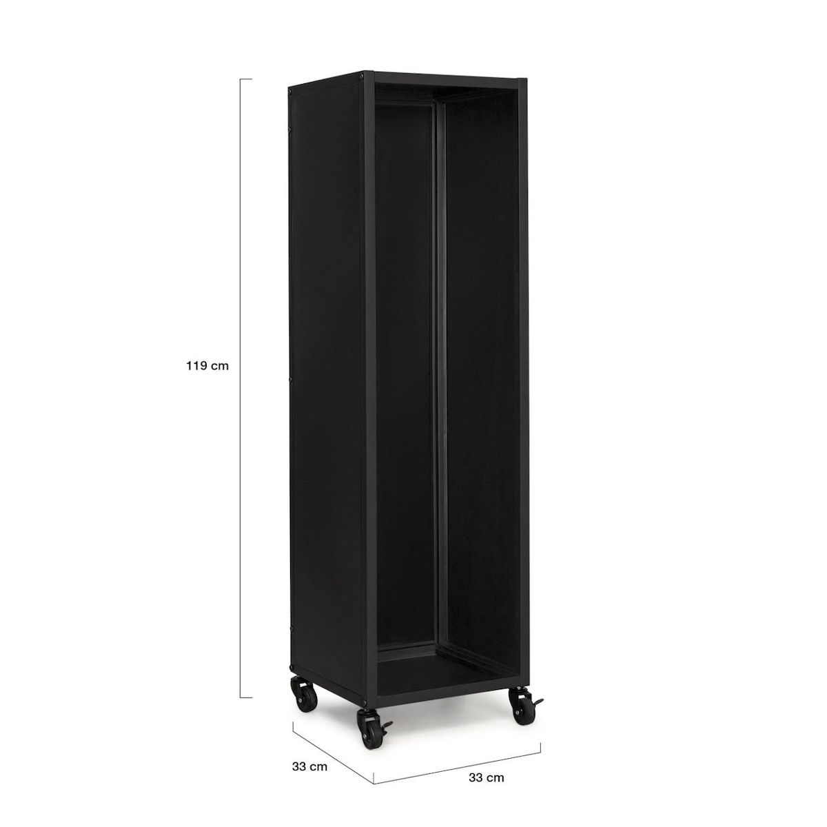 ID MARKET Range bûches vertical plein acier noir H. 112 CM pour cheminée avec roulettes