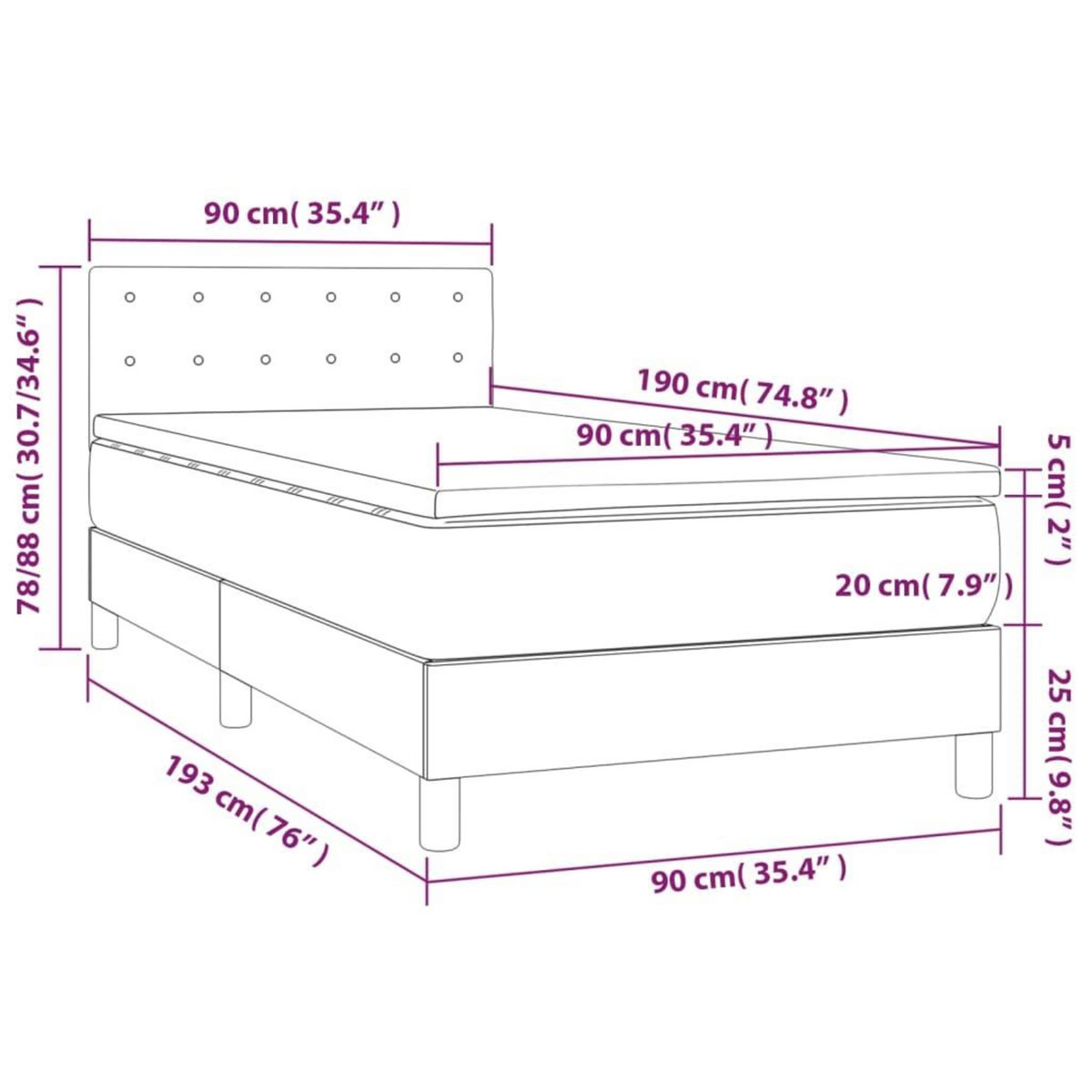 VIDAXL Sommier a lattes de lit avec matelas et LED Noir 90x190 cm