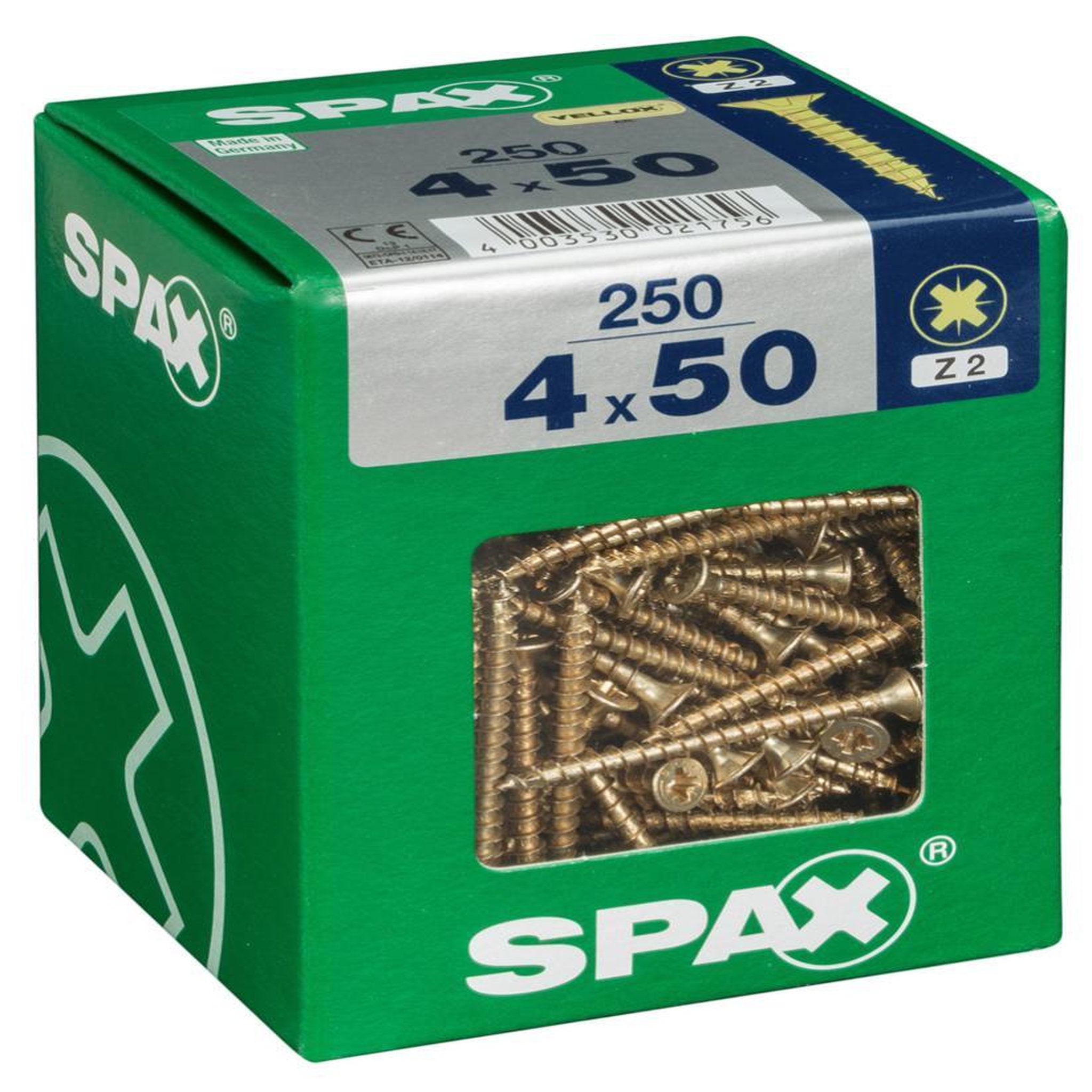 CENTRALE BRICO Lot de 250 vis acier tête fraisée pozidriv SPAX, Diam.4 mm x L.50 mm