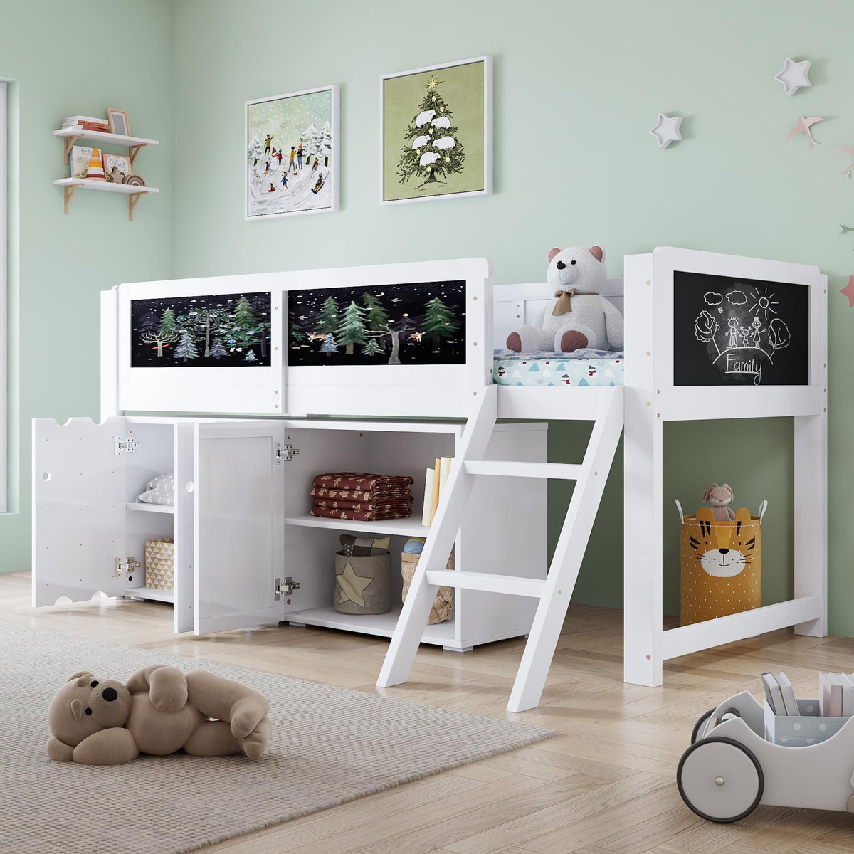 MERAX Lit enfant mi hauteur 90x200 cm coloris blanc pin