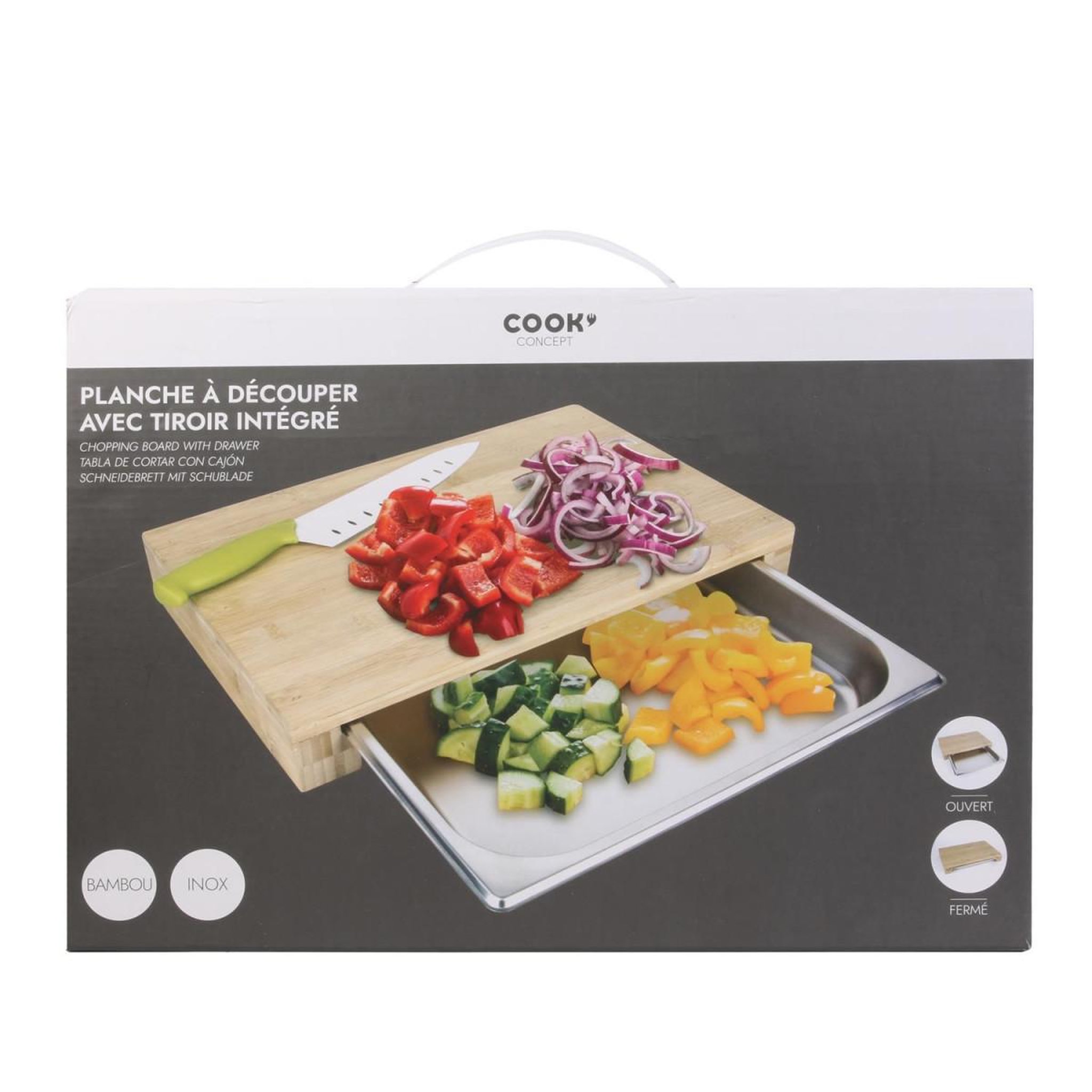 Voir la diapositive 5 : COOK CONCEPT Planche à découper & tiroir  dolga  38cm naturel