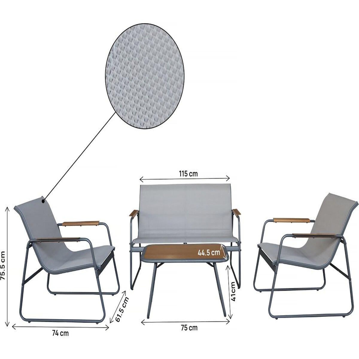 Habitat et Jardin Salon de jardin en métal avec décor imitation bois  Sparta  - 4 places - Gris clair