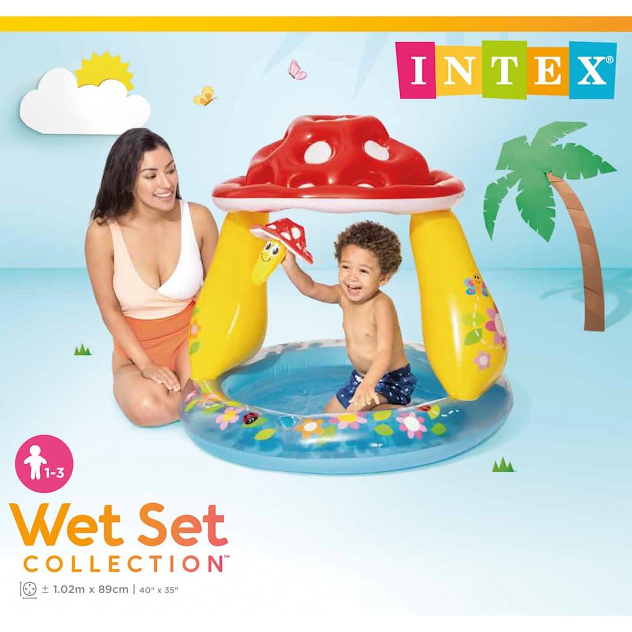 Voir la diapositive 3 : INTEX Pataugeoire pare soleil  champignon  102cm multicolore