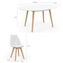 Voir la diapositive 6 : ID MARKET Ensemble table à manger extensible ronde ANGELA blanc pied bois 110 - 150 cm et 4 chaises SARA blanches