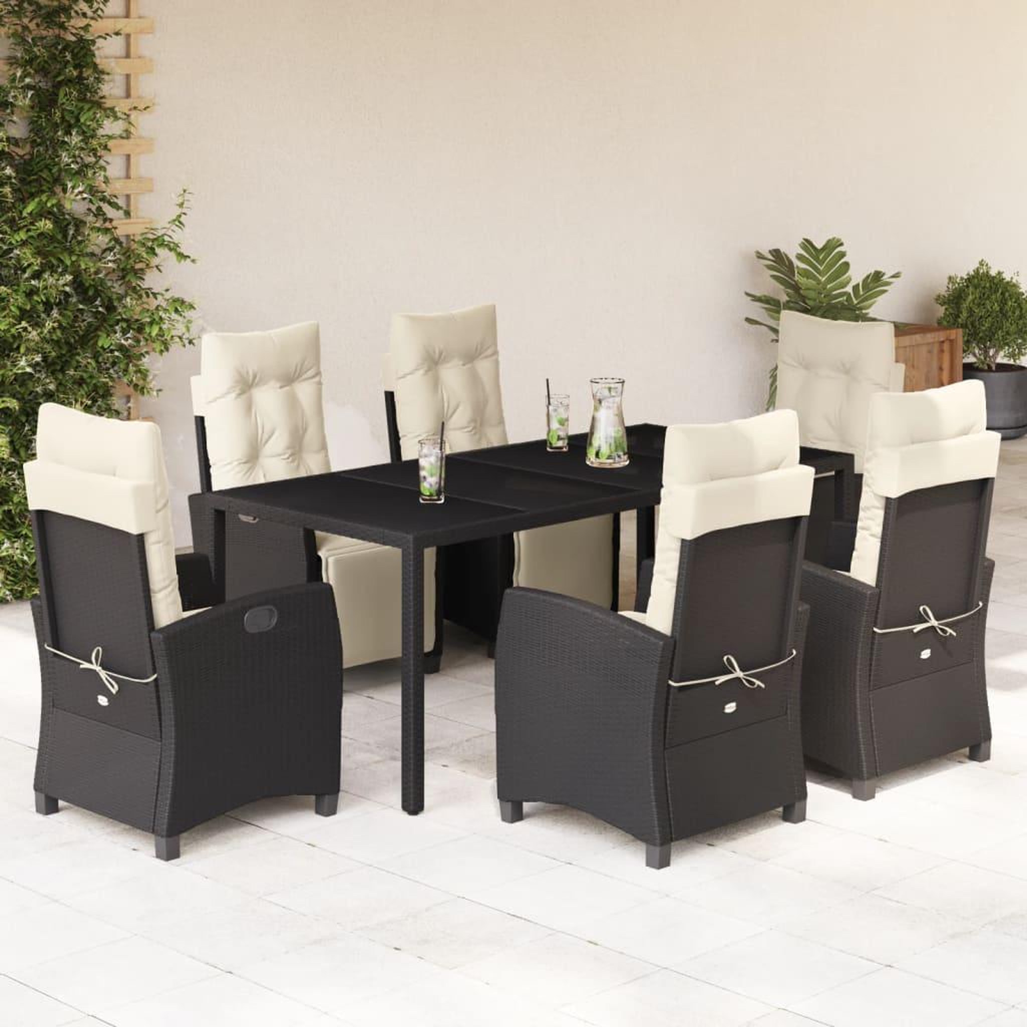 VIDAXL Ensemble a manger de jardin coussins 7pcs Noir Resine tressee