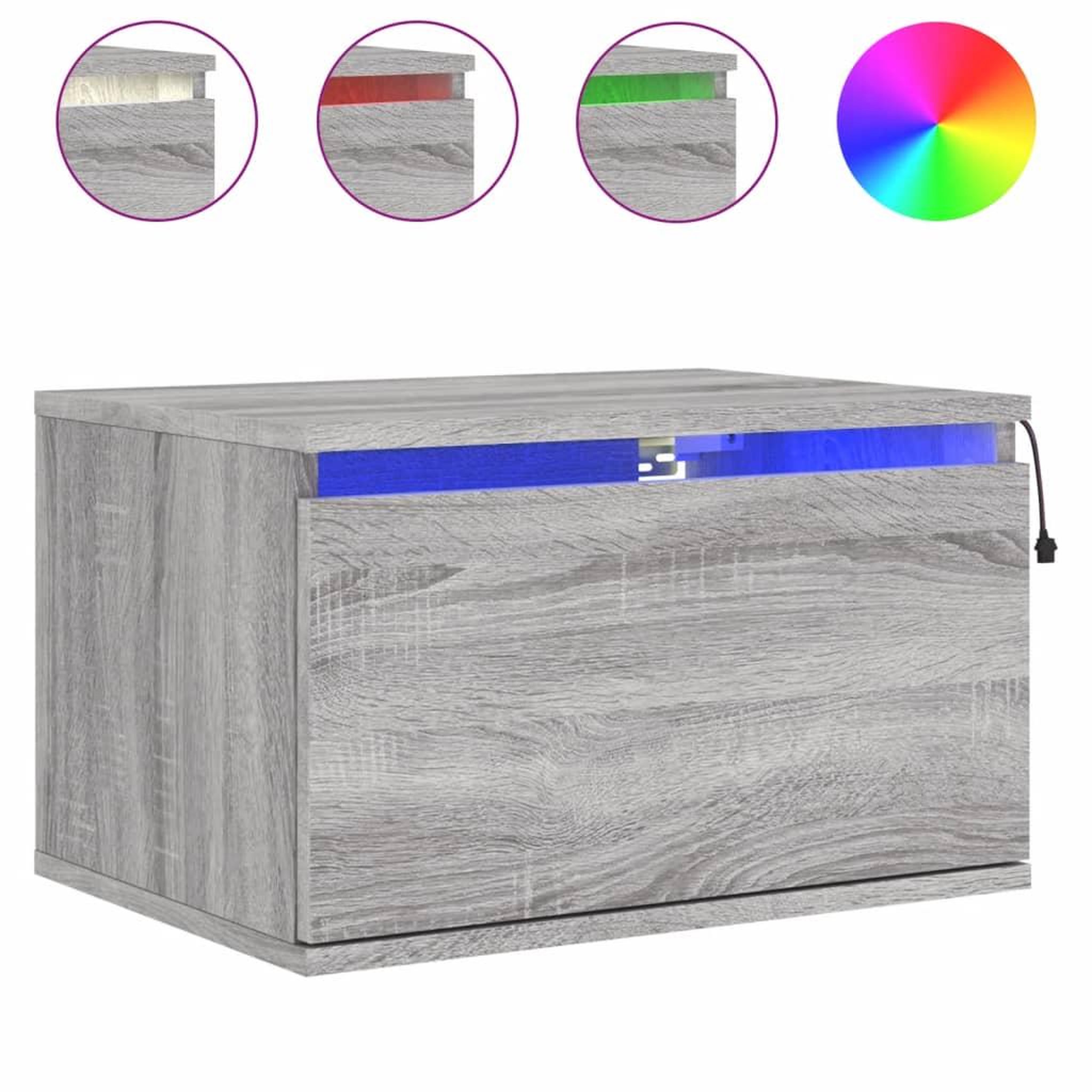 Voir la diapositive 5 : VIDAXL Tables de chevet murales avec lumieres LED 2 pcs sonoma gris