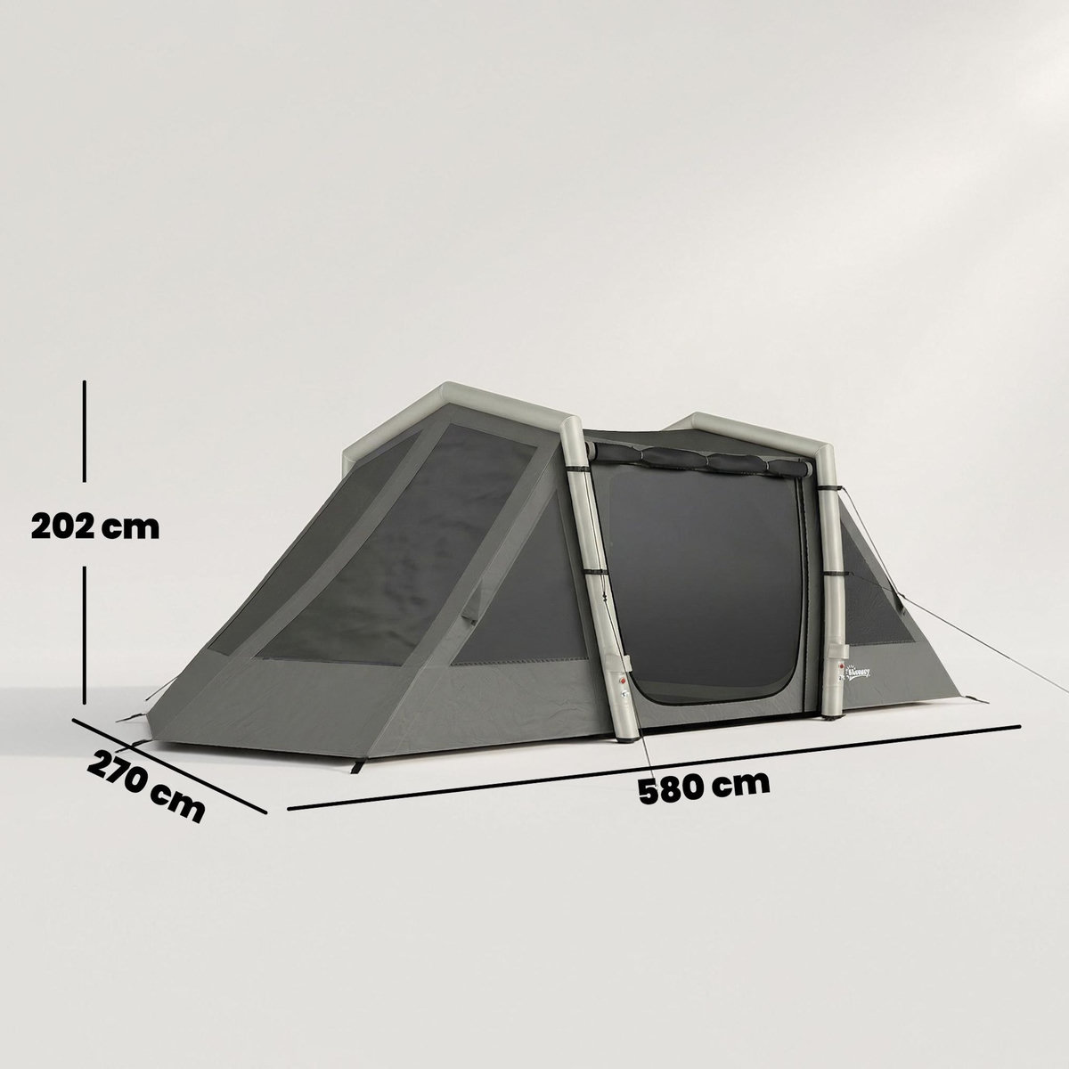 OUTSUNNY Tente gonflable camping 4 personnes 3 pièces auvent imperméabilité 3000mm gris