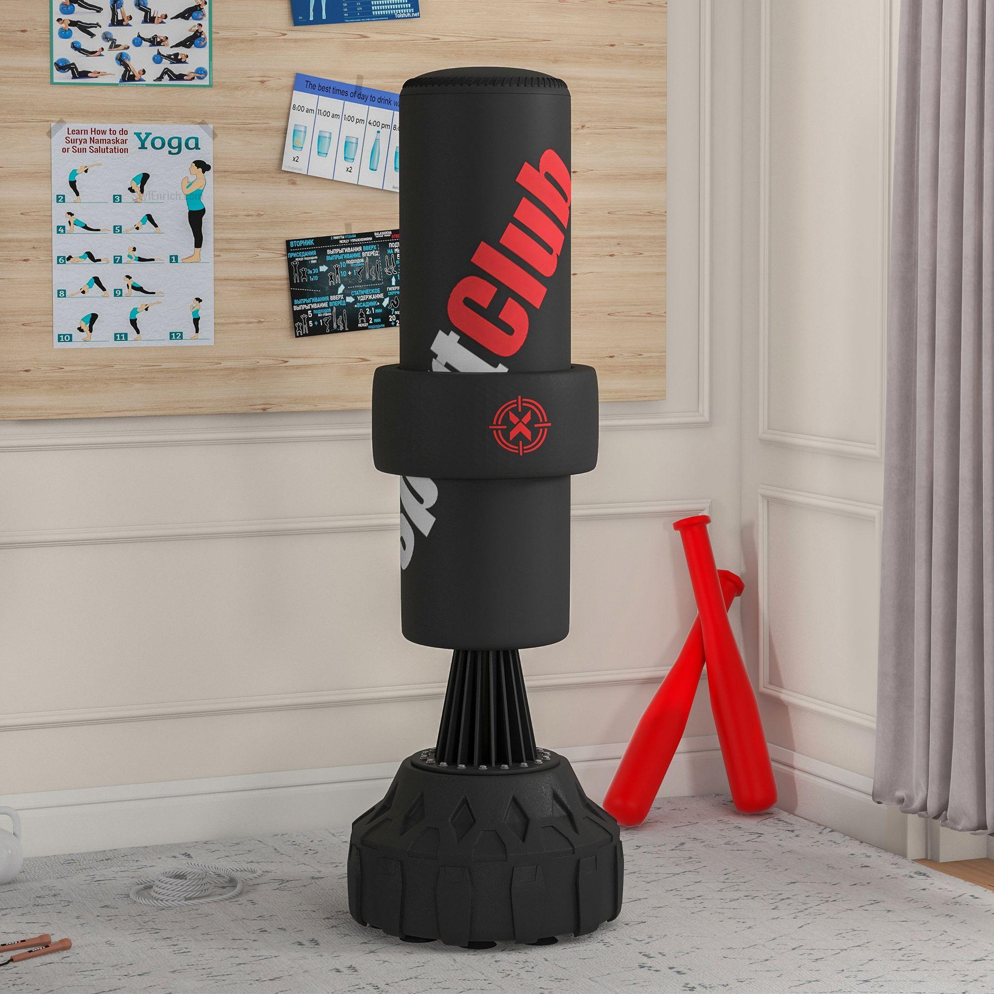Voir la diapositive 2 : HOMCOM Sac de frappe boxe sur pied punching ball autoportant cible de touche réglable ventouses antidérapantes noir