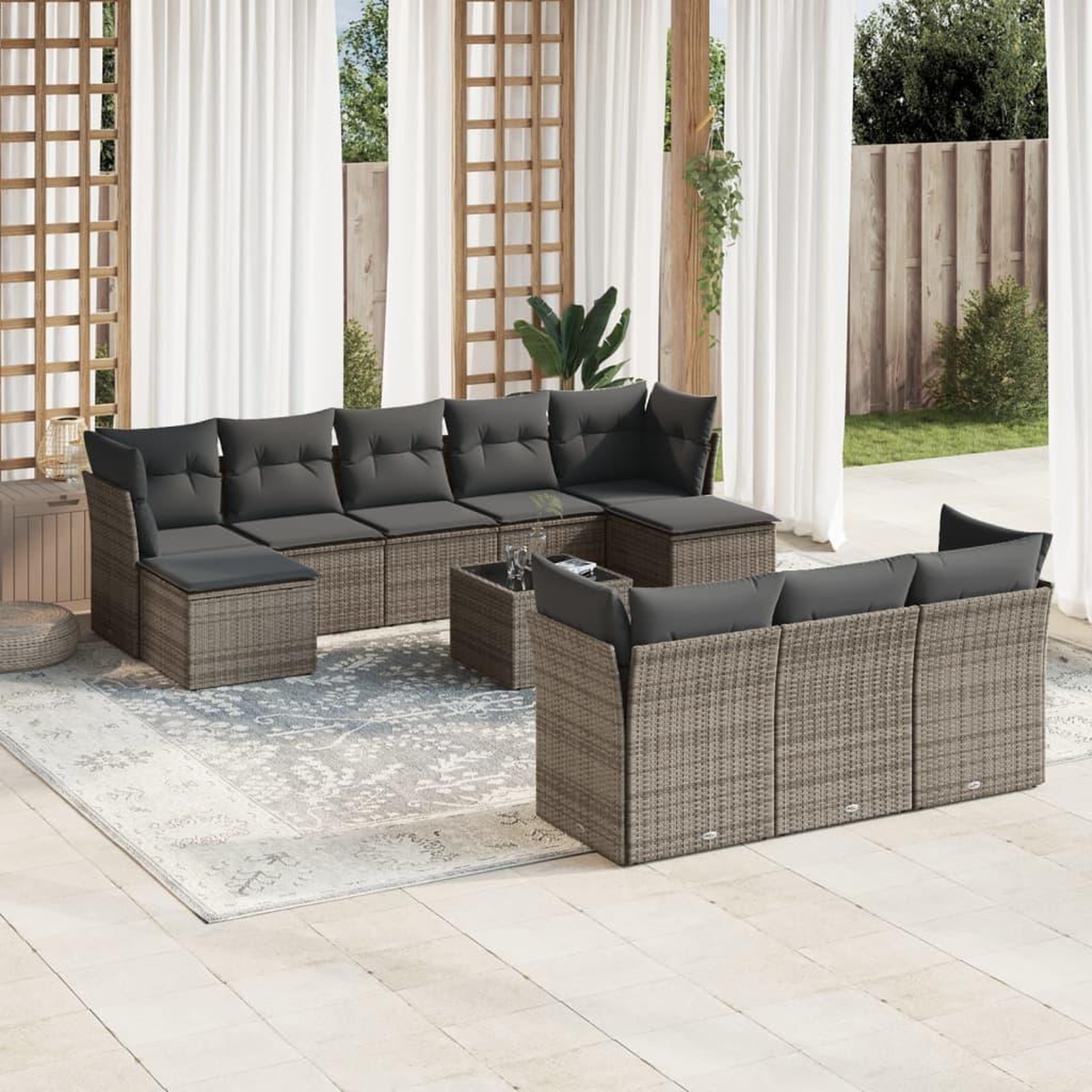 VIDAXL Salon de jardin 11 pcs avec coussins gris resine tressee