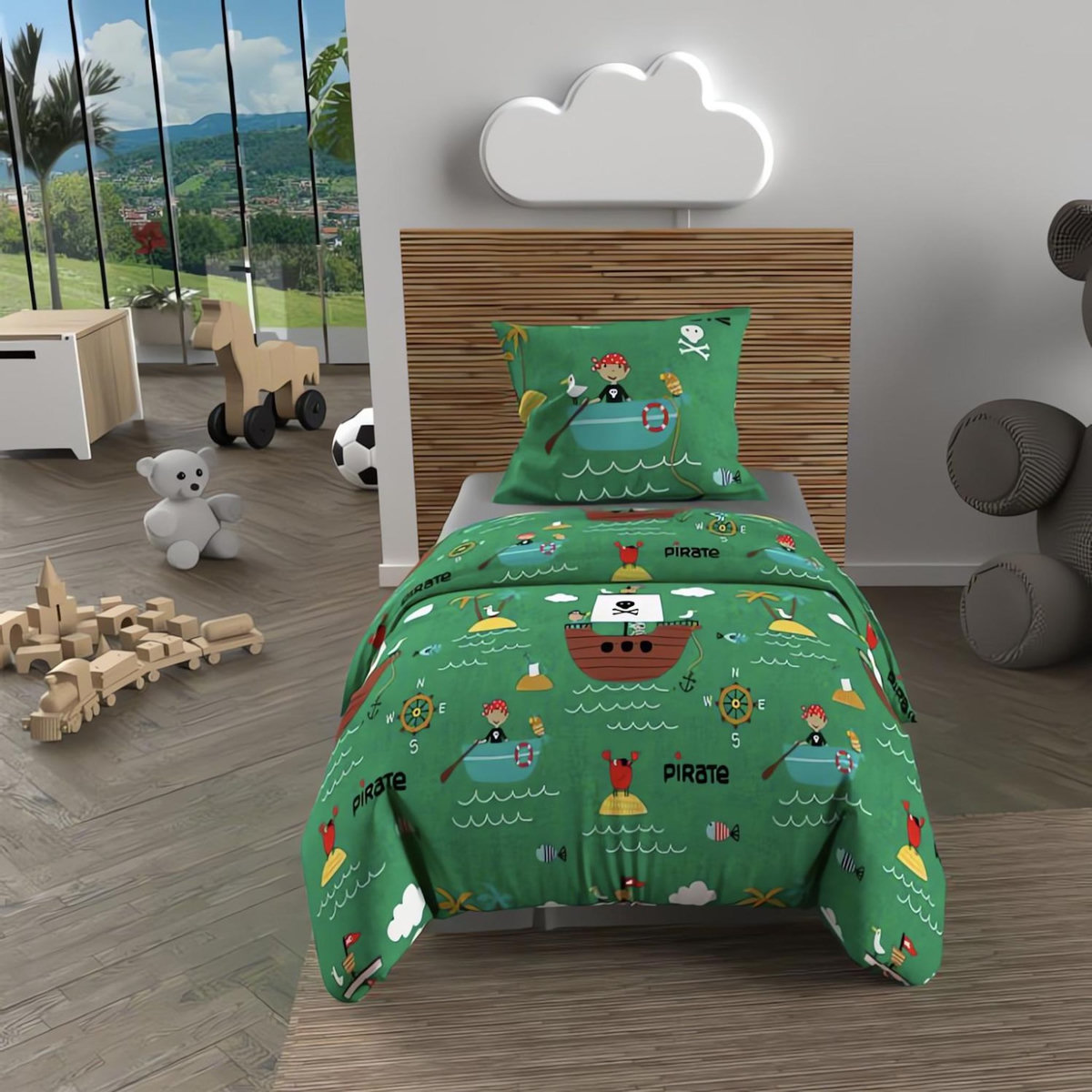 SOLEIL D'OCRE Parure housse de couette PIRATES, 100% coton 57 fils/cm2, par Soleil d'Ocre