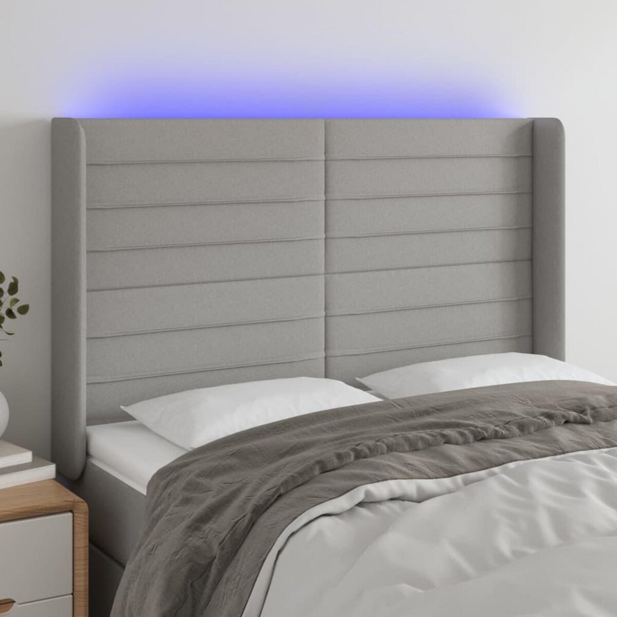 VIDAXL Tete de lit a LED Gris clair 147x16x118/128 cm Tissu