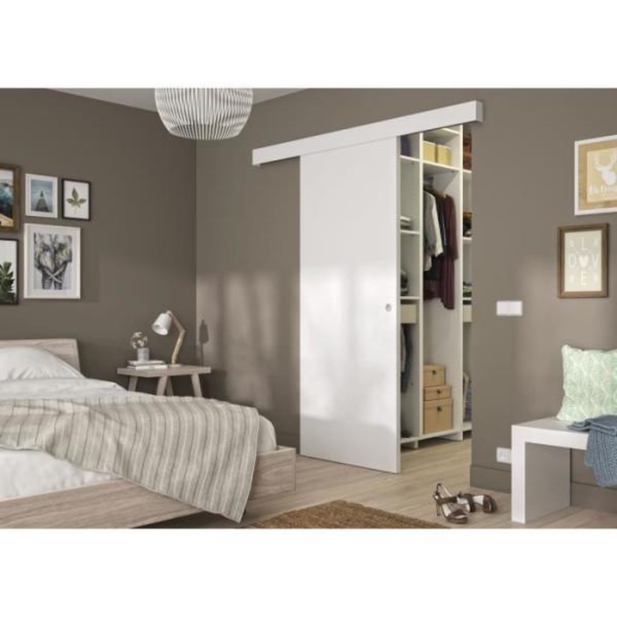 Voir la diapositive 4 : OPTIMUM Optimum - kit porte coulissante blanc + rail + bandeau blanc - h 204 x l 93 x p 4 cm