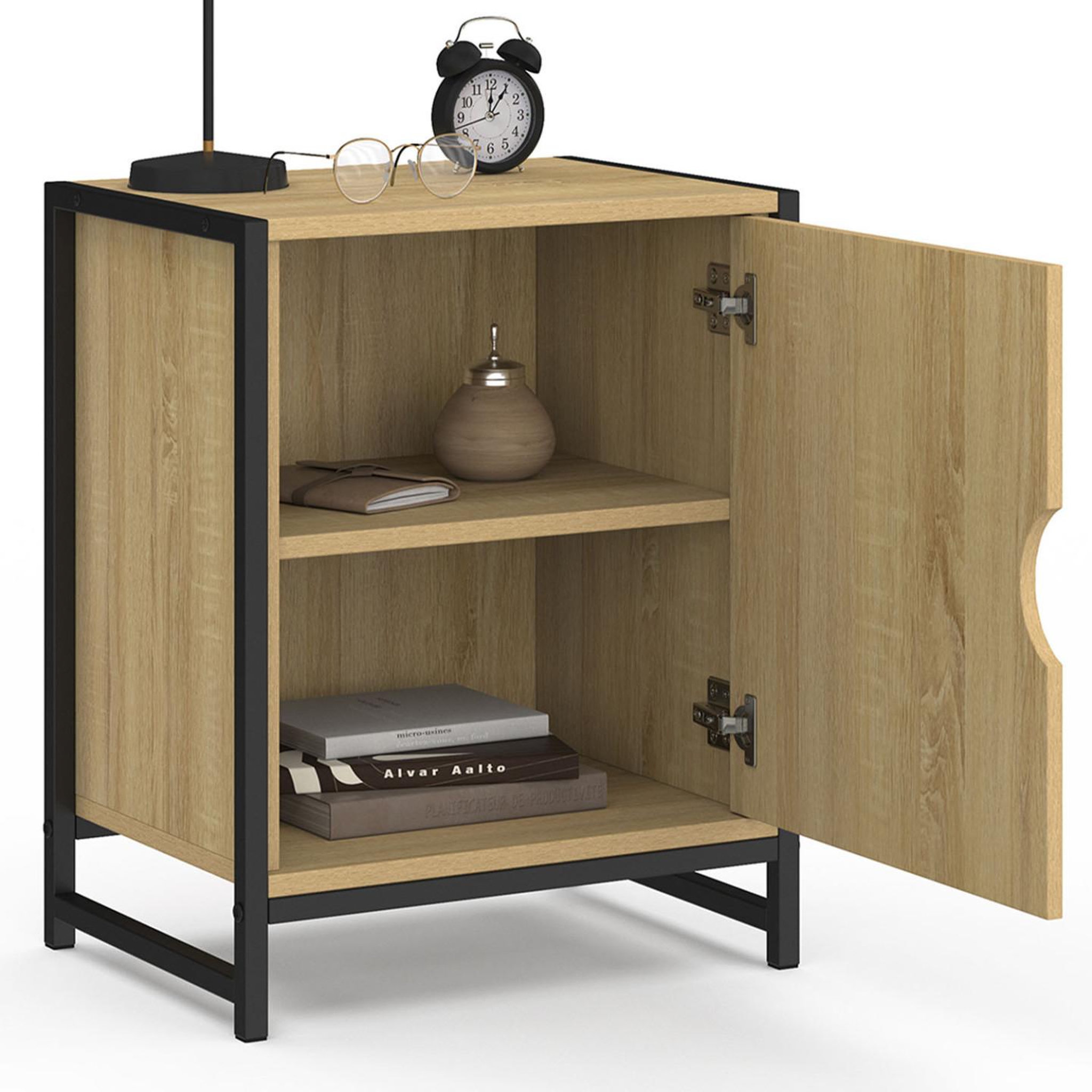 Voir la diapositive 6 : ID MARKET Lot de 2 tables de chevet detroit 1 porte design industriel