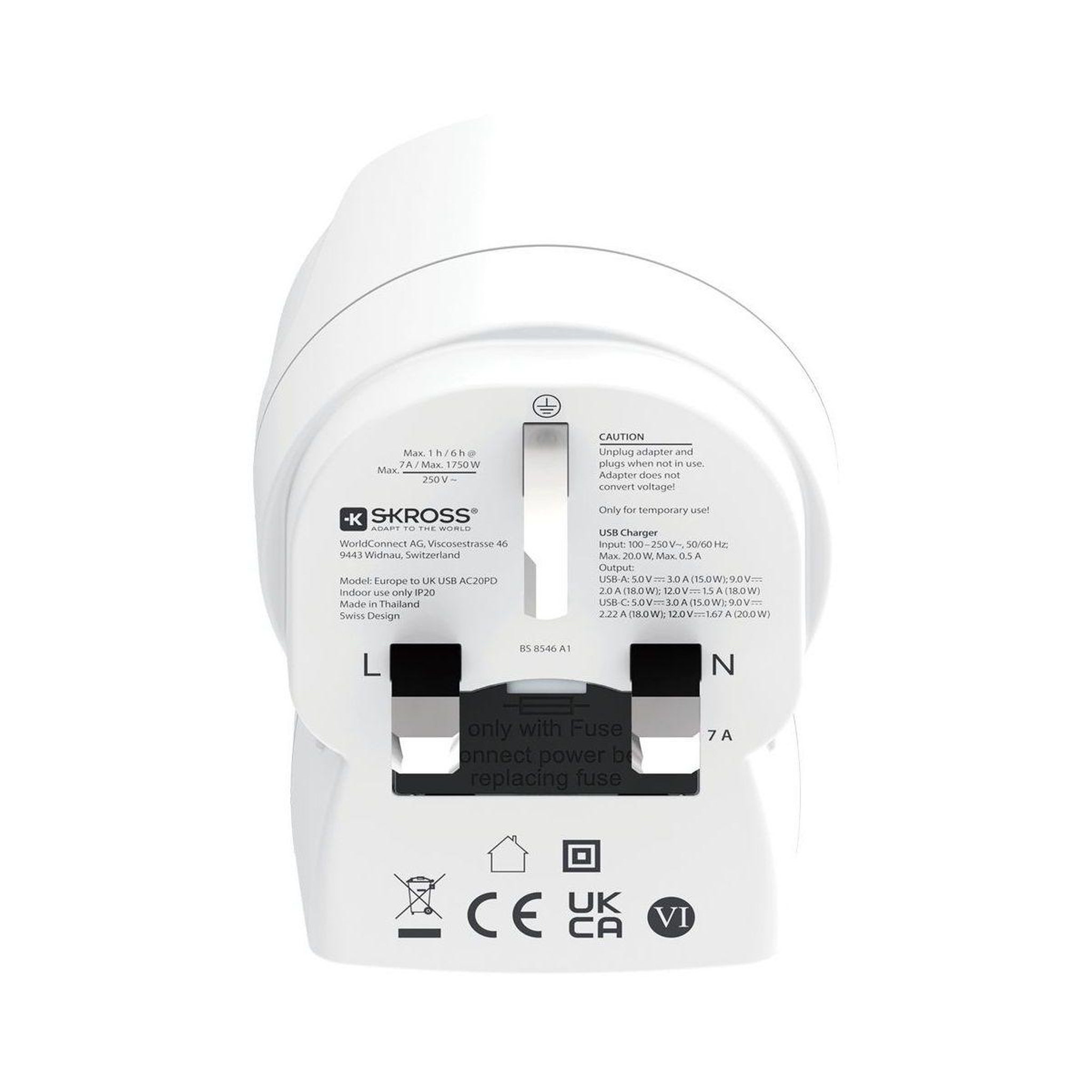 Voir la diapositive 2 : Skross Adaptateur de voyage europe vers royaume-uni usb-a + usb-c