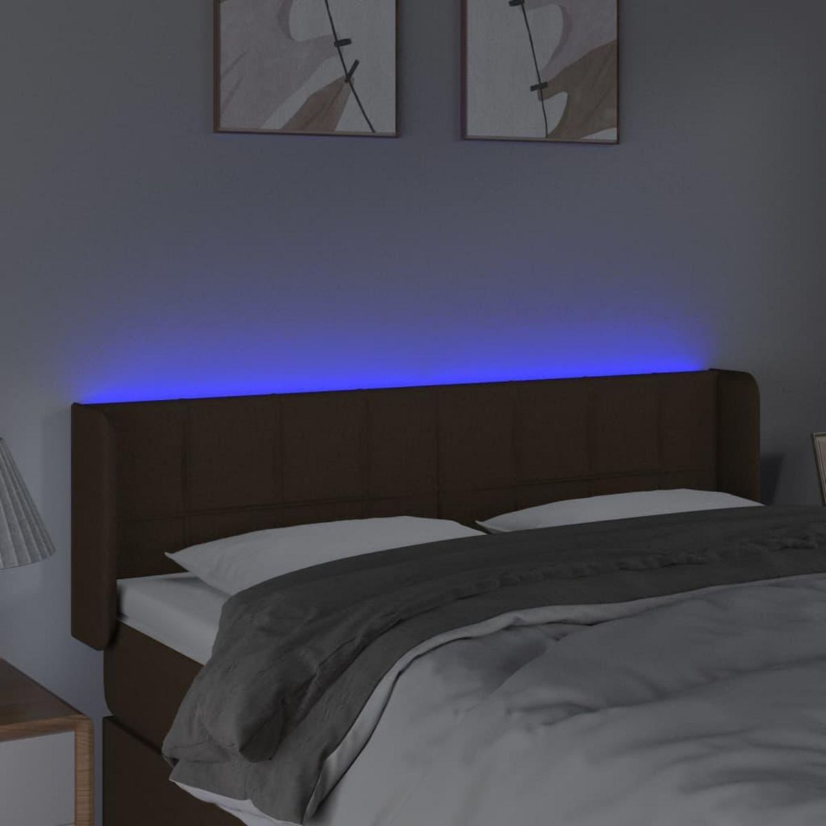 VIDAXL Tete de lit a LED Marron fonce 147x16x78/88 cm Tissu