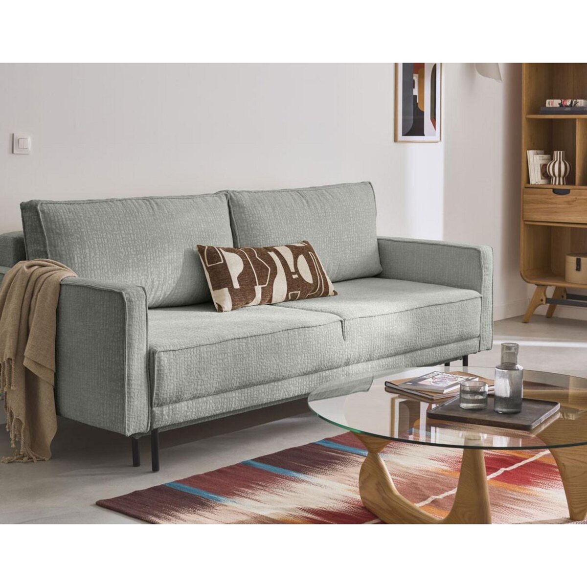 LISA DESIGN Charlie - canapé droit 3 places - convertible avec coffre - en tissu velours relief