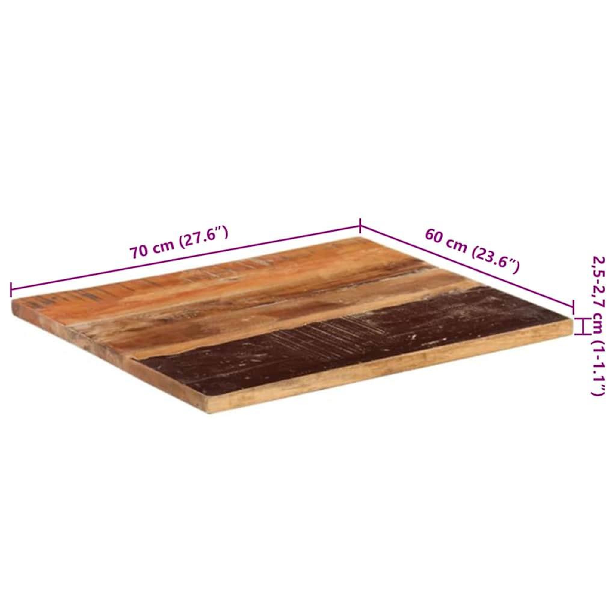 Voir la diapositive 6 : VIDAXL Dessus de table rectangulaire 60x70 cm 25-27 mm bois recupere