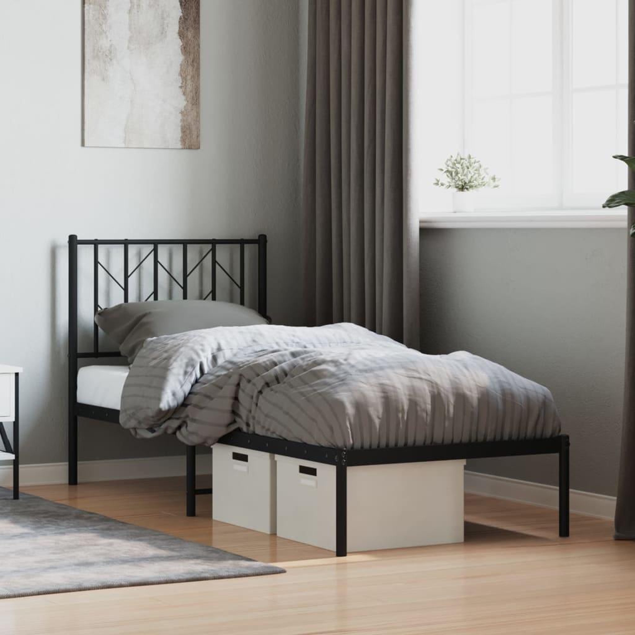 VIDAXL Cadre de lit metal sans matelas avec tete de lit noir 75x190 cm