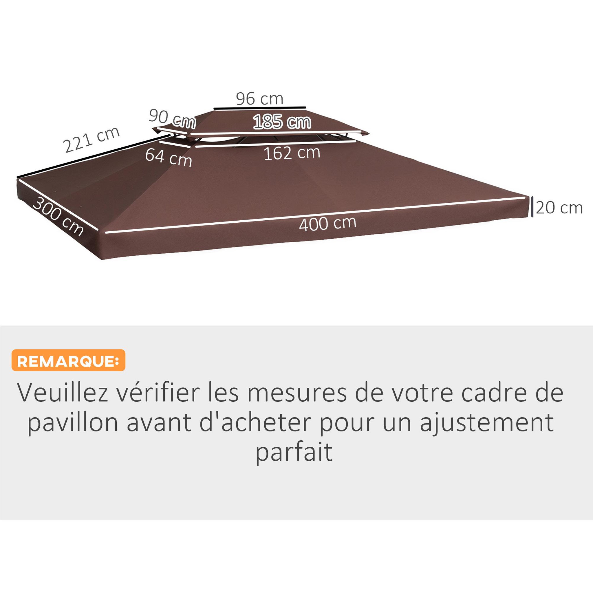 Voir la diapositive 3 : HOMCOM Toile de Rechange pour Pavillon Tonnelle Tente Polyester Haute Densité Imperméabilisé 180 g/m² 3 x 4 m Chocolat