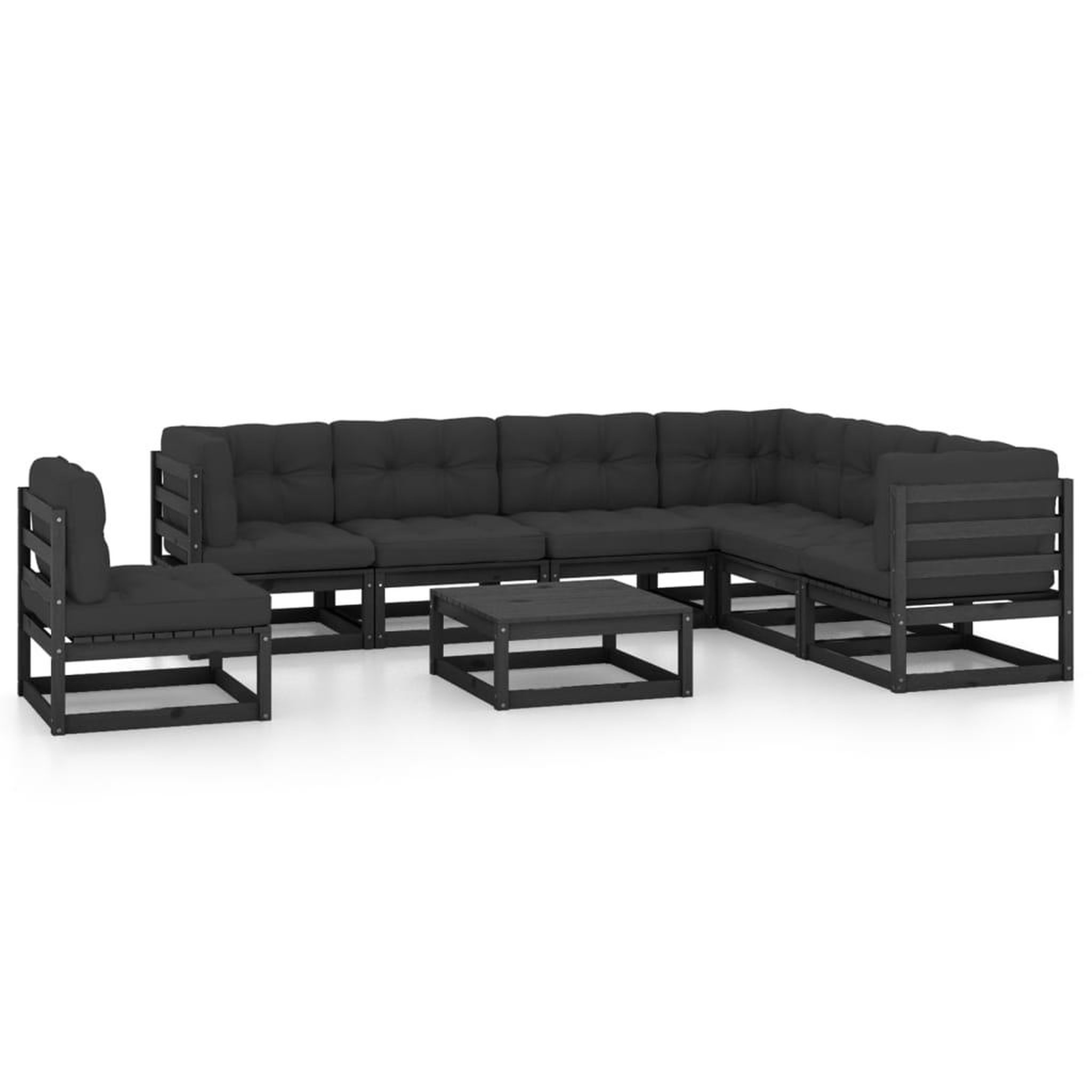 Voir la diapositive 1 : VIDAXL Salon de jardin 8 pcs avec coussins Noir Bois de pin massif