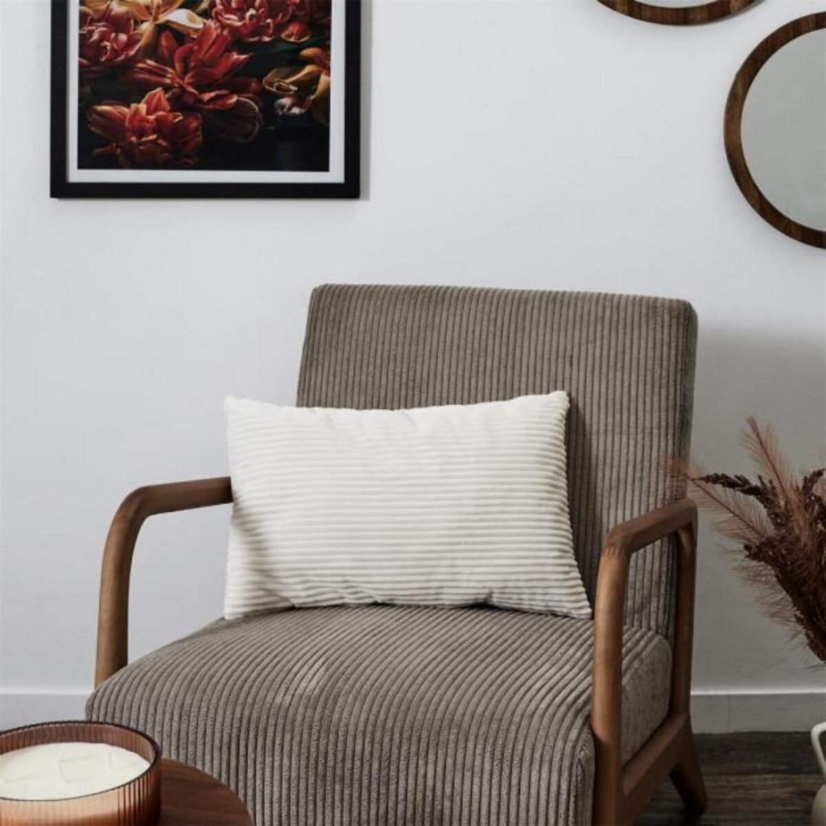 Paris Prix Coussin Déco Flanelle  Grosse Côtes  30x50cm Blanc